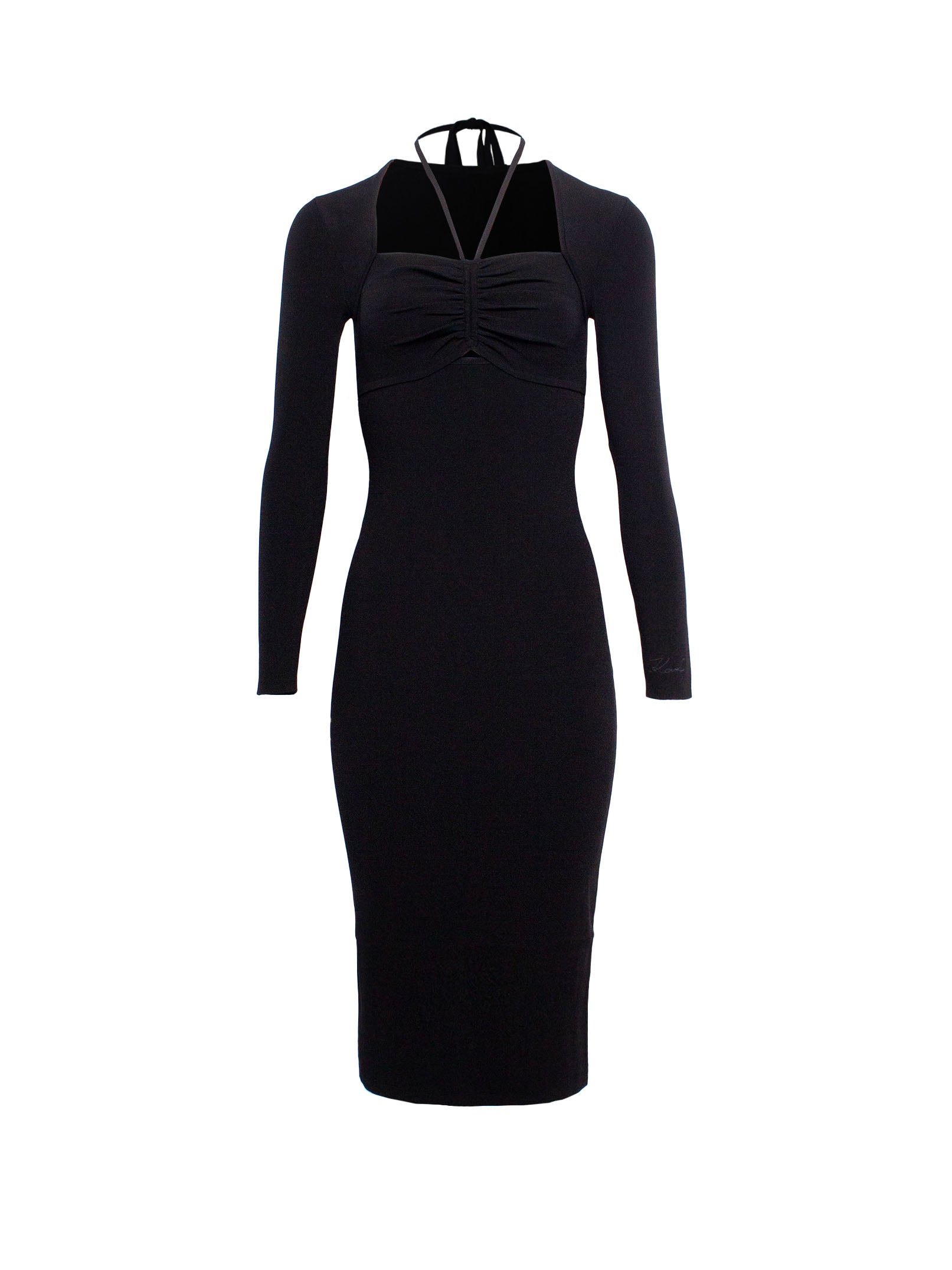 KARL LAGERFELD CUT-OUT LONG SLEEVE KNIT DRESS