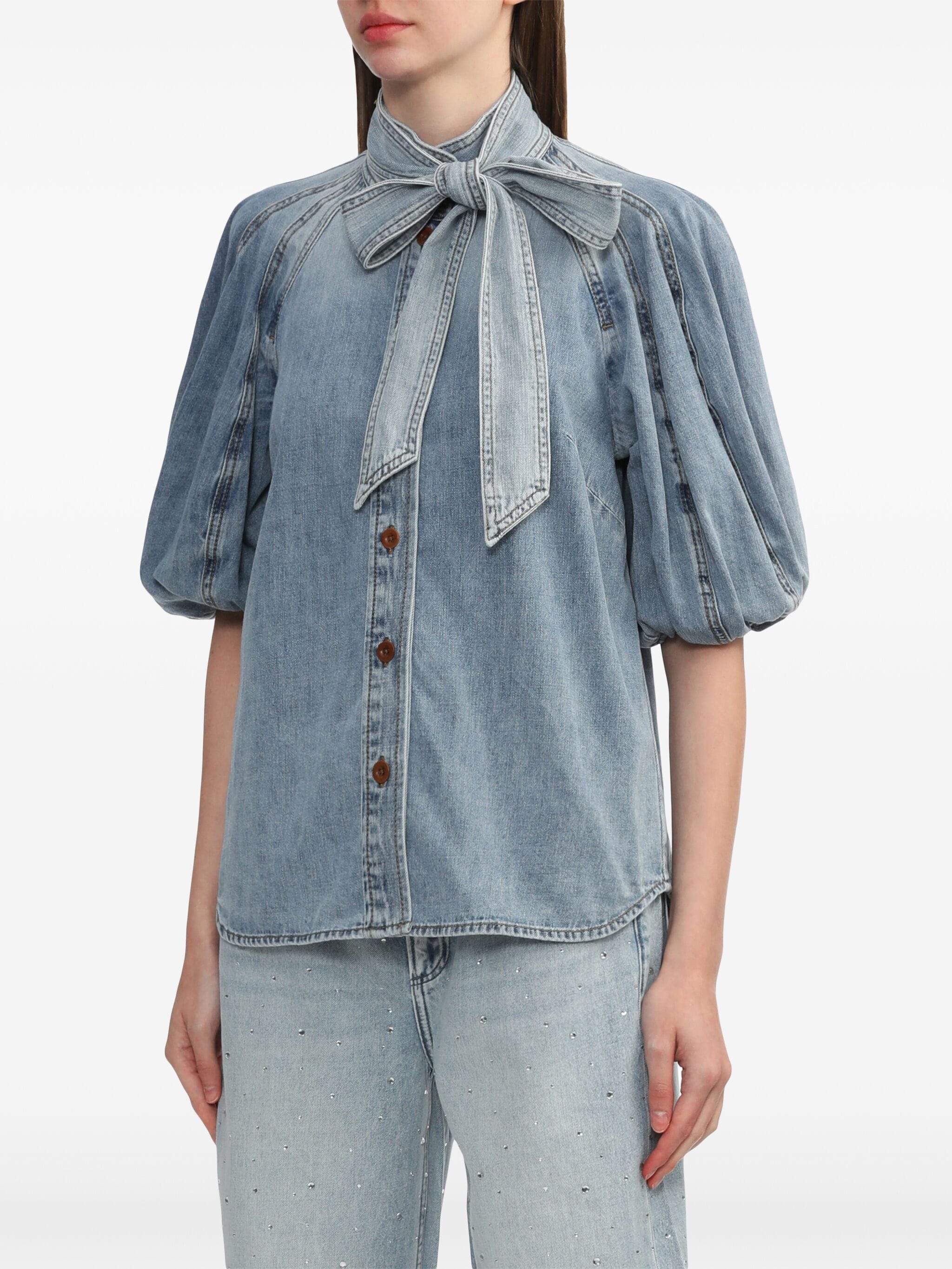 ZIMMERMANN LANTERN PUFF-SLEEVE DENIM SHIRT