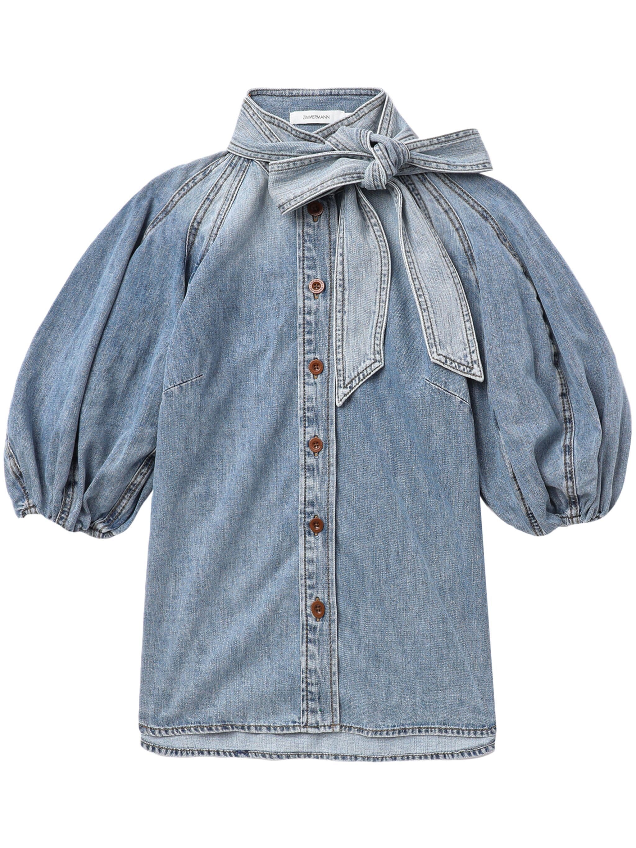 ZIMMERMANN LANTERN PUFF-SLEEVE DENIM SHIRT