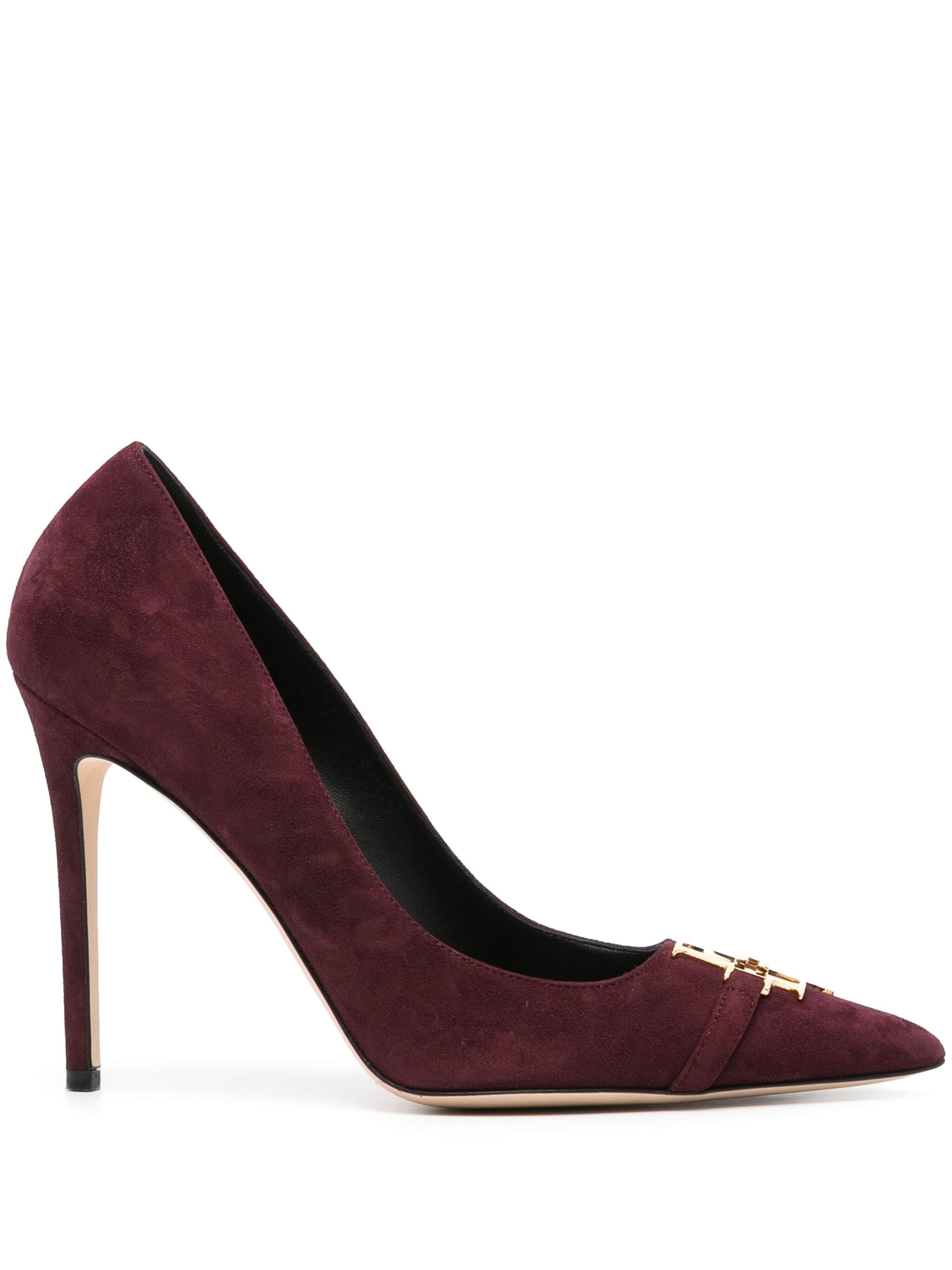 ELISABETTA FRANCHI 105MM LOGO-PLAQUE SUEDE PUMPS