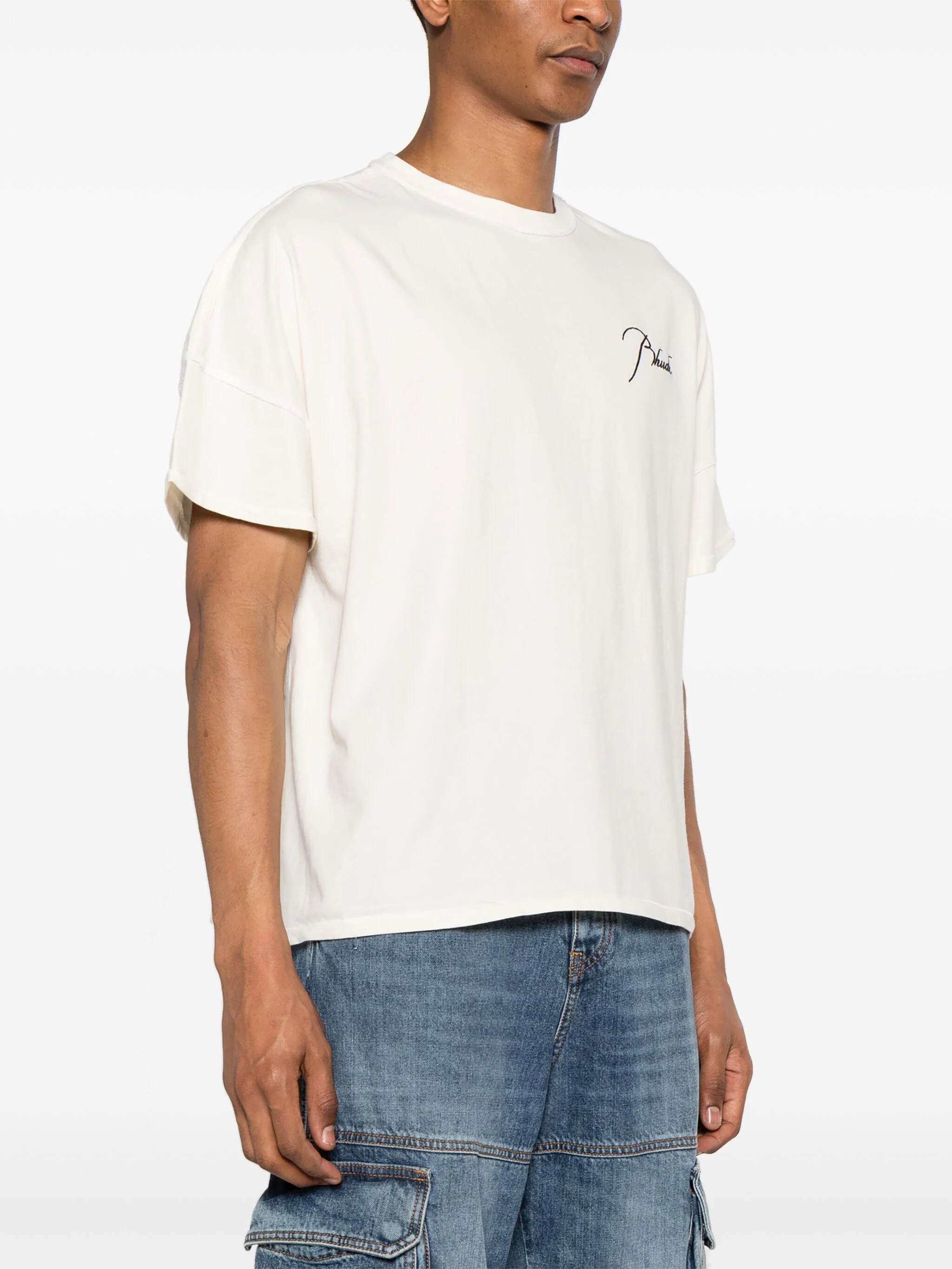 RHUDE T-SHIRT WITH EMBROIDERED REVERSE LOGO