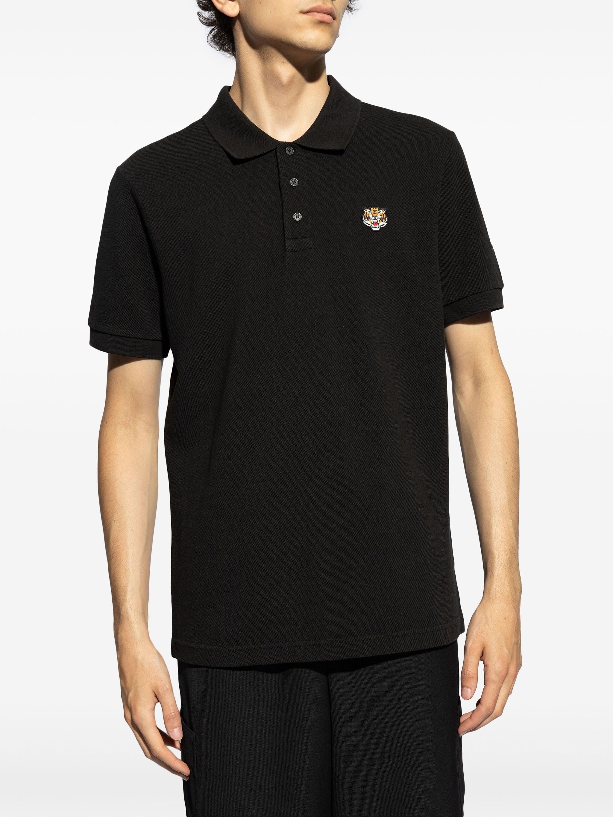 KENZO TIGER-EMBROIDERED COTTON POLO SHIRT