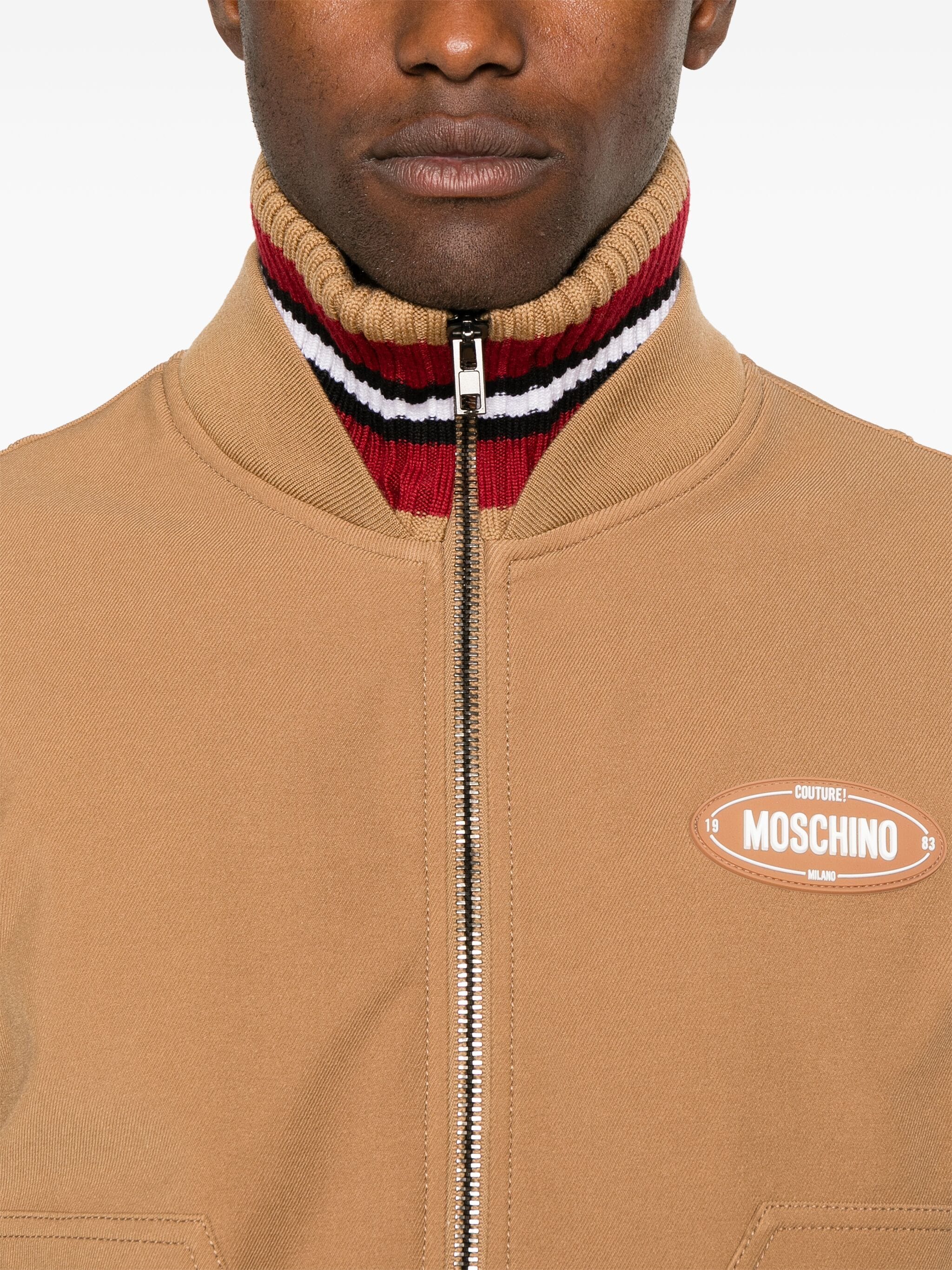 MOSCHINO LOGO-PATCH TWILL BOMBER JACKET