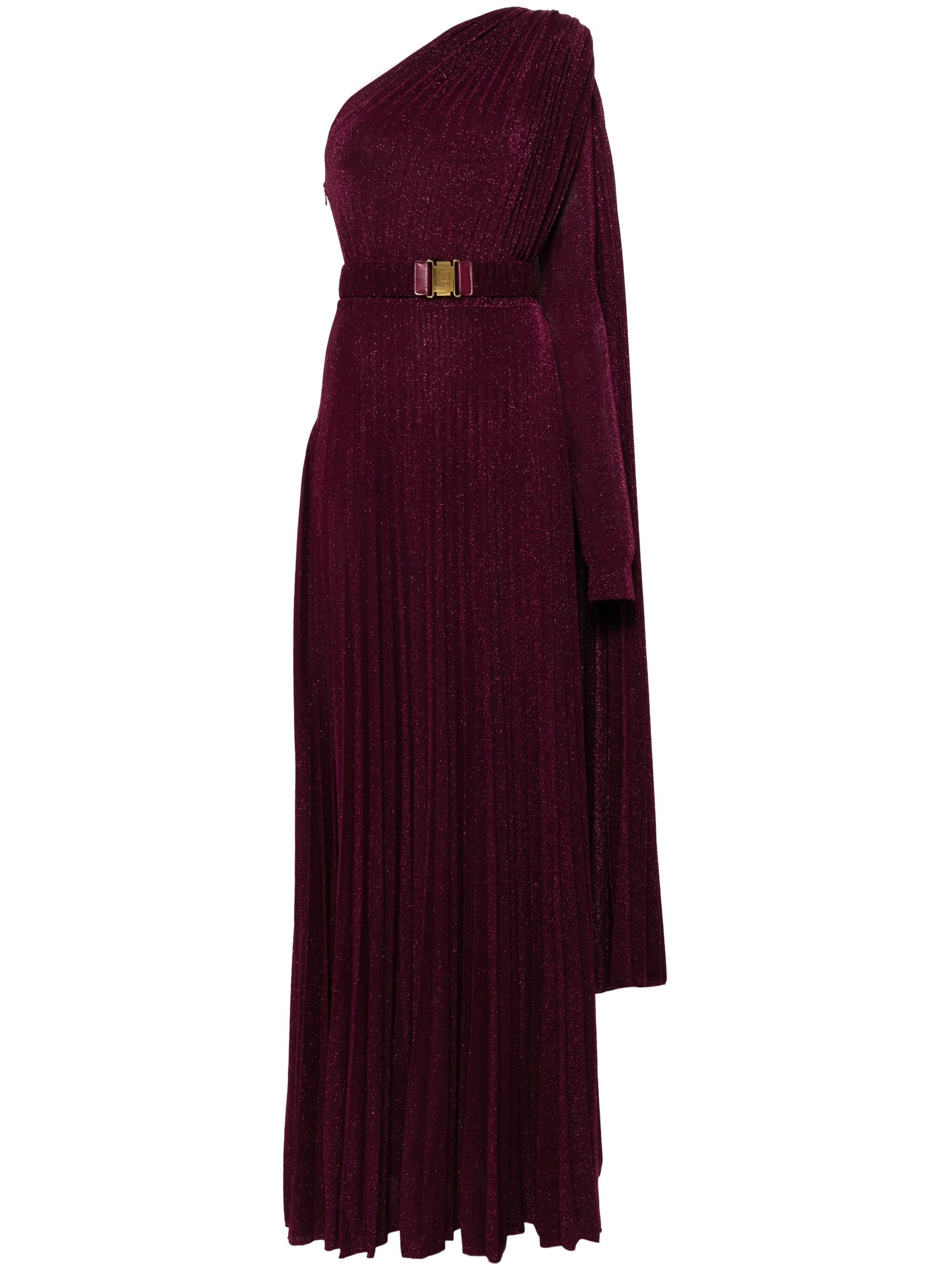 ELISABETTA FRANCHI ONE-SHOULDER PLEATED MAXI DRESS