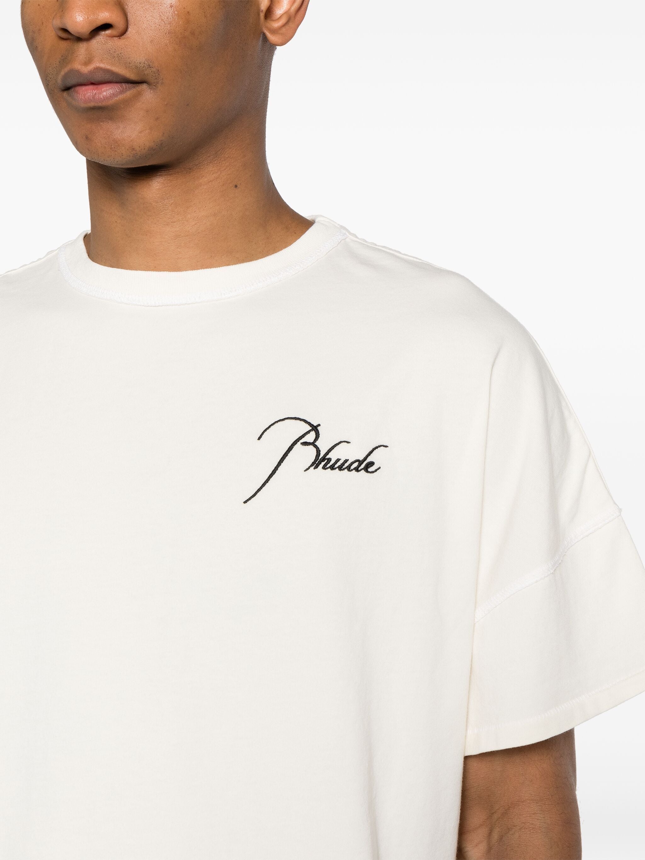 RHUDE T-SHIRT WITH EMBROIDERED REVERSE LOGO