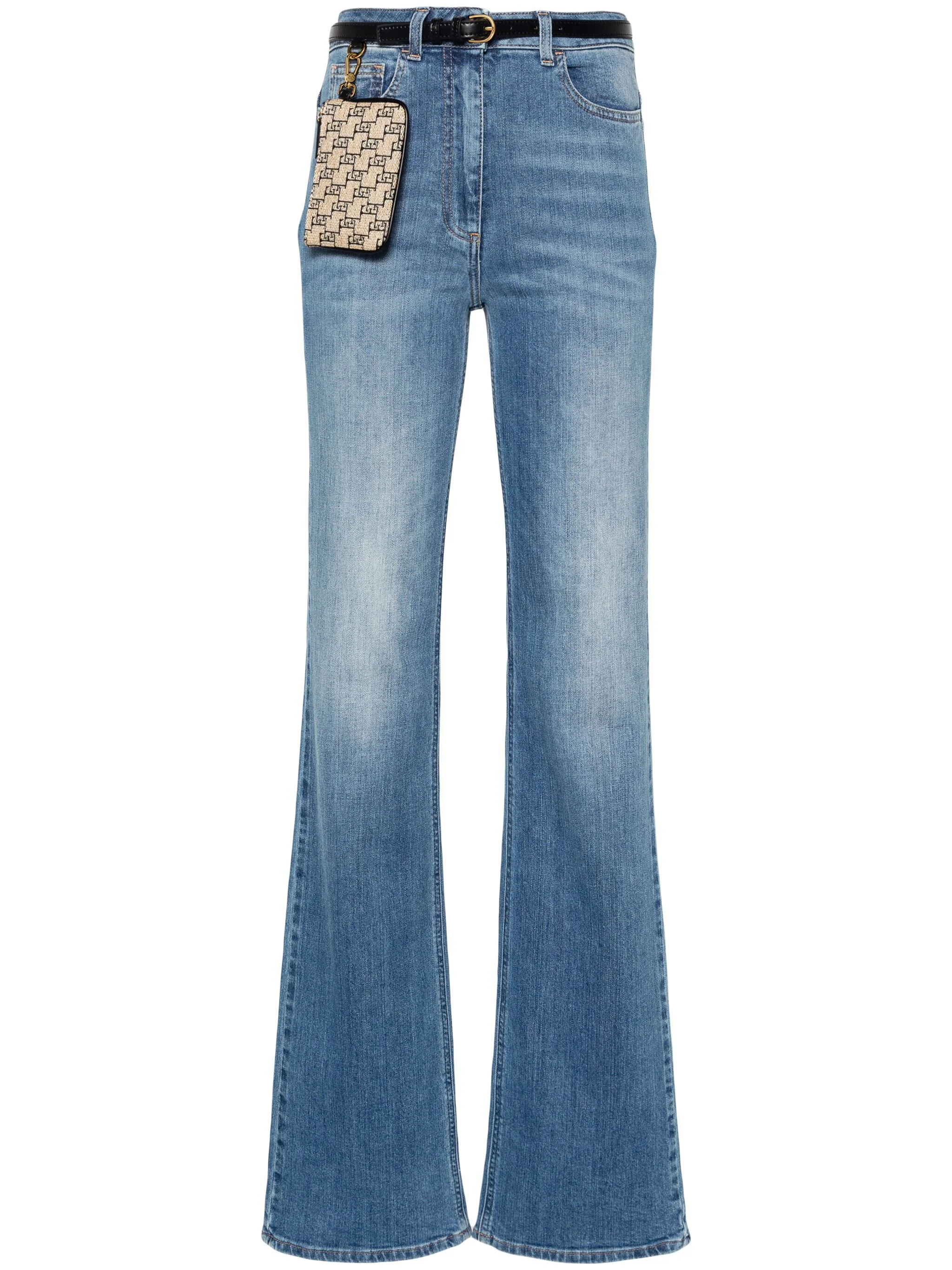 ELISABETTA FRANCHI EMBROIDERED MONOGRAM BOOTCUT JEANS