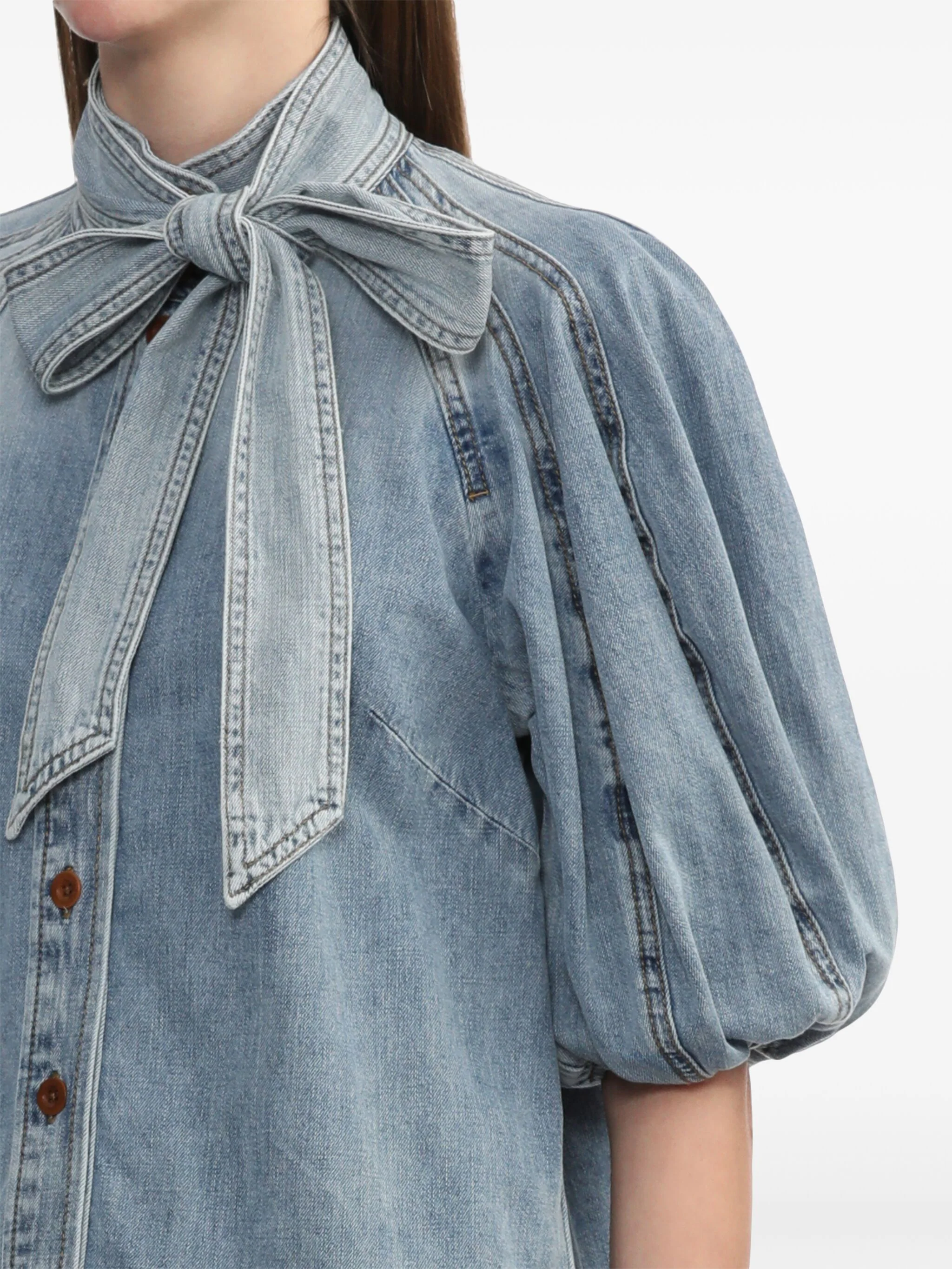 ZIMMERMANN LANTERN PUFF-SLEEVE DENIM SHIRT