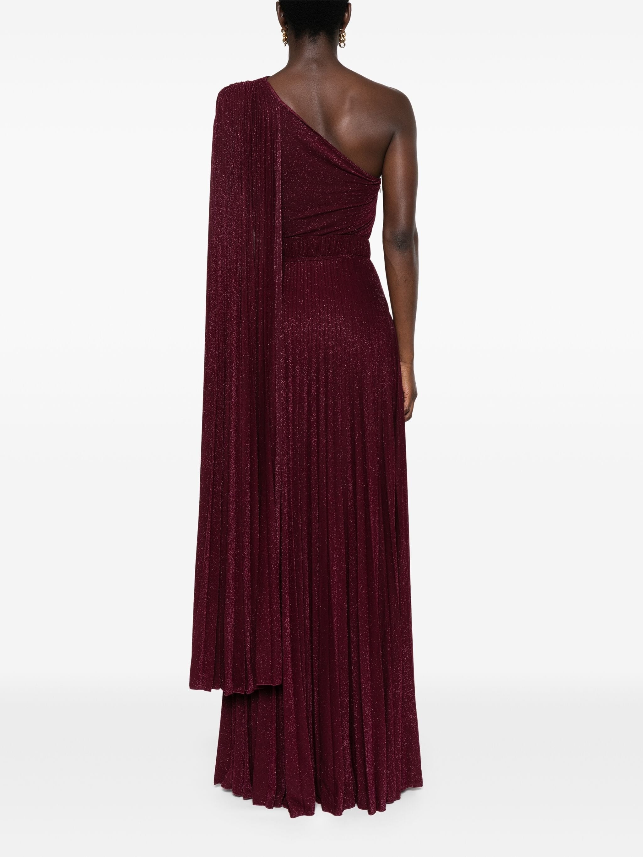 ELISABETTA FRANCHI ONE-SHOULDER PLEATED MAXI DRESS