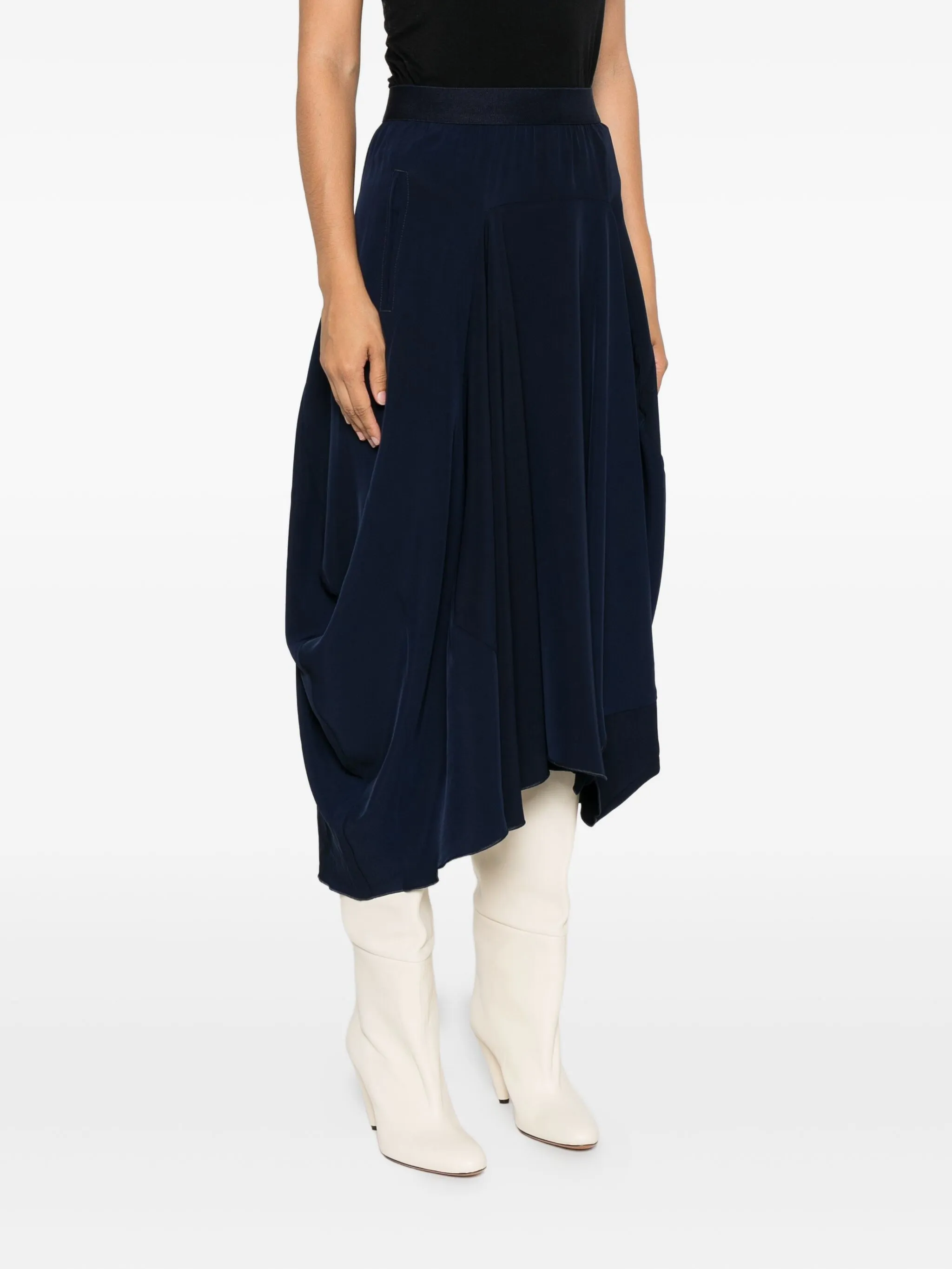 HIGH ELASTIC-WAIST DRAPED MIDI SKIRT