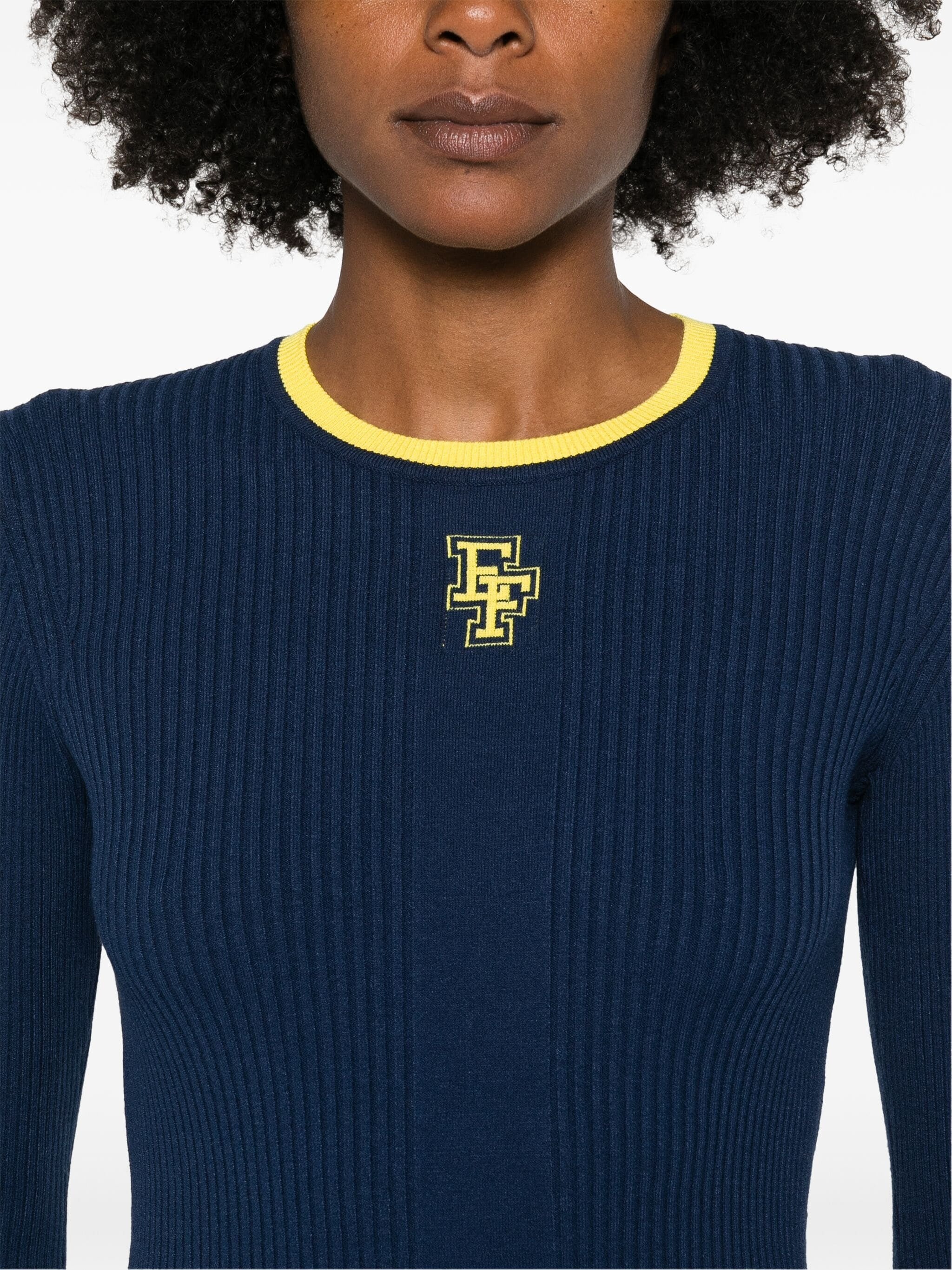 ELISABETTA FRANCHI LOGO-INTARSIA KNIT SWEATER