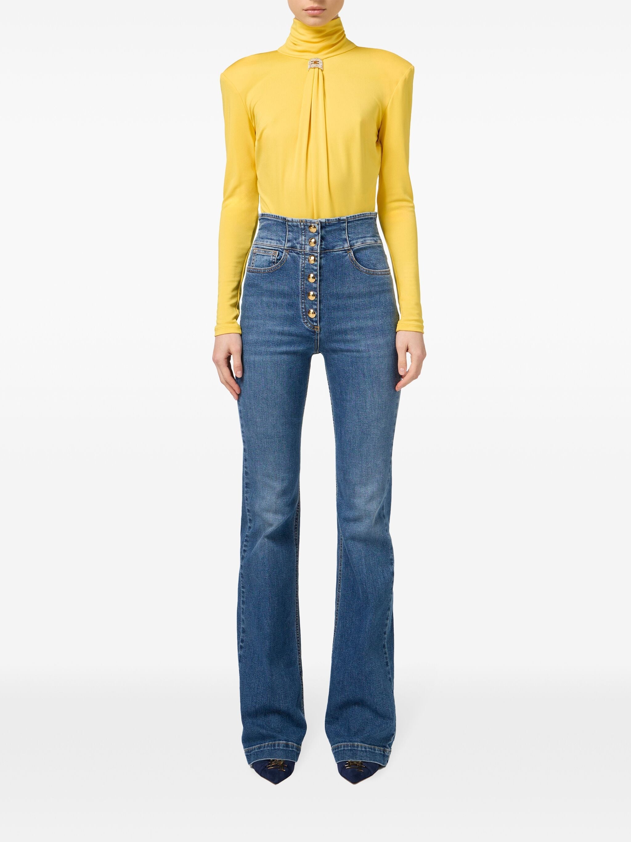 ELISABETTA FRANCHI PRESS-STUD PLACKET BELL-BOTTOM JEANS