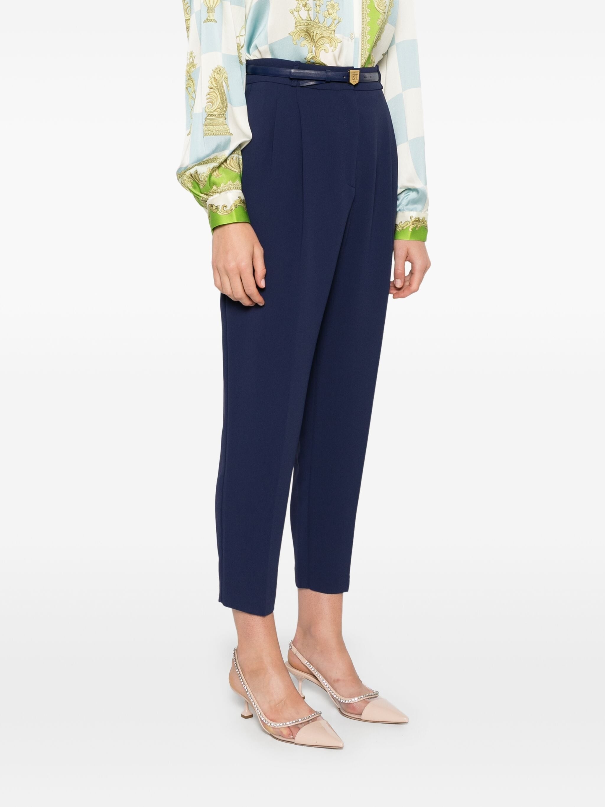 ELISABETTA FRANCHI EMBROIDERED-LOGO CREPE TROUSERS