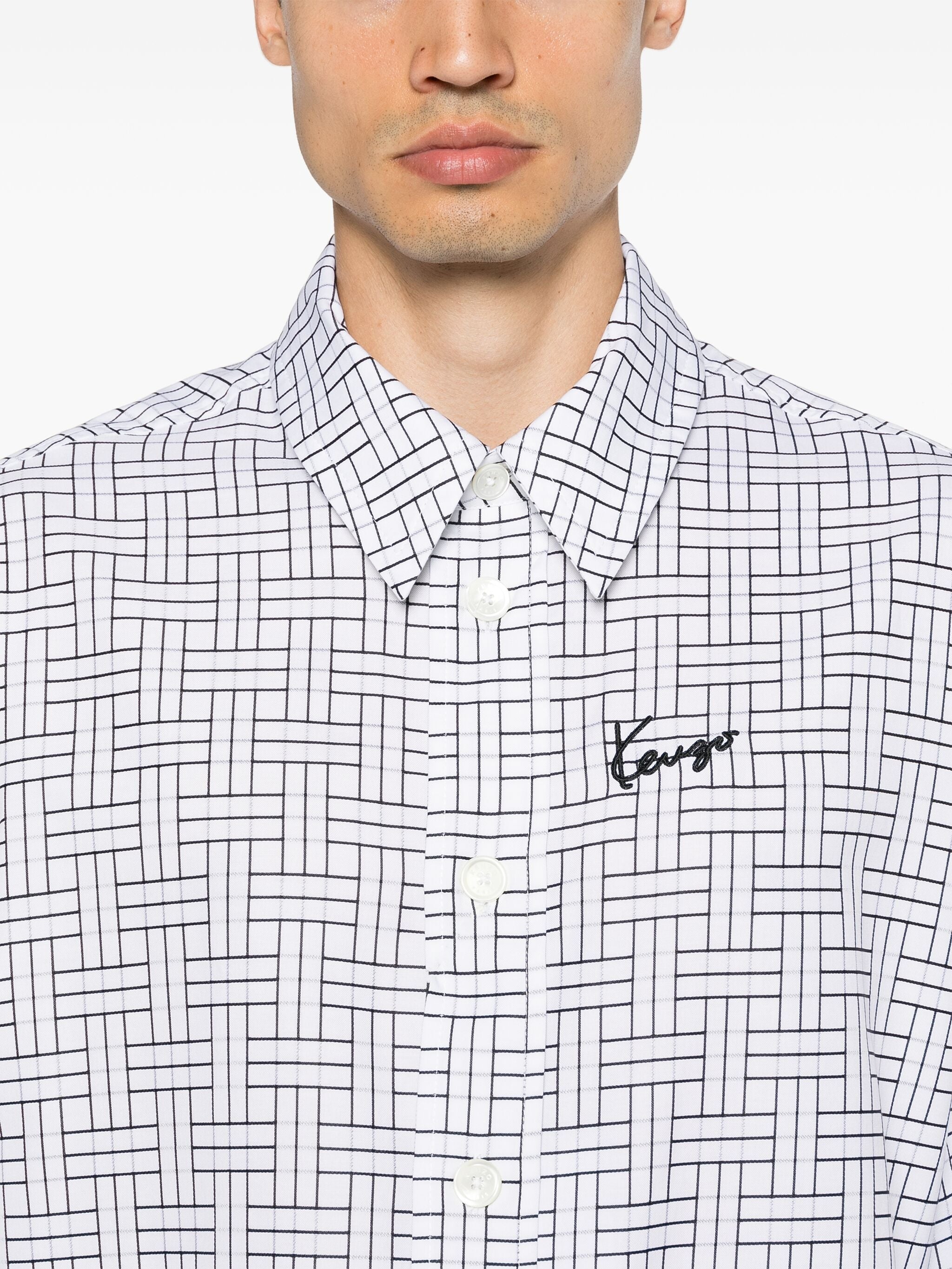 KENZO LOGO-EMBROIDERED WEAVE SHIRT