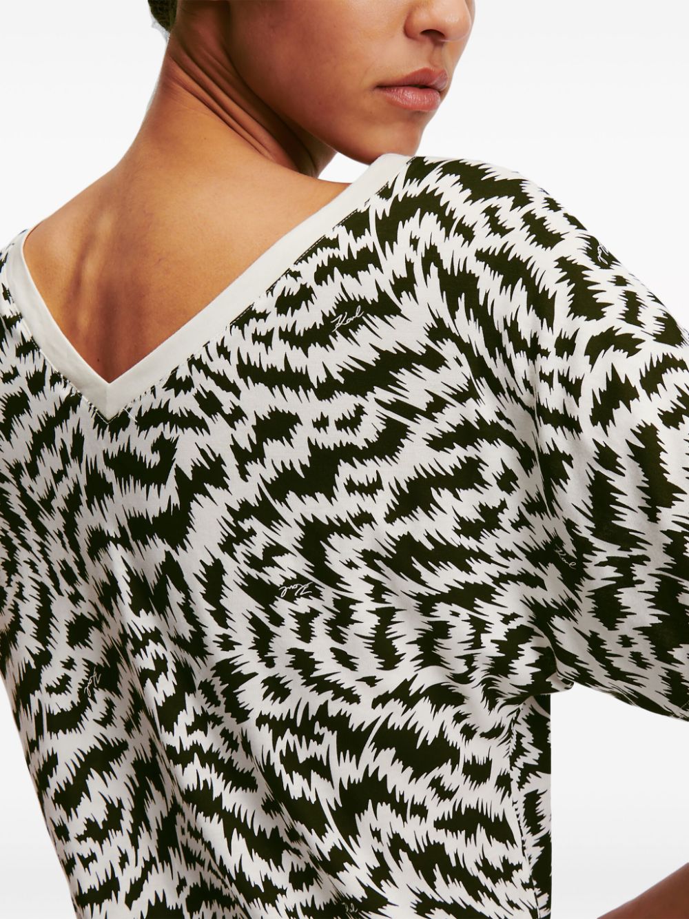 KARL LAGERFELD ZEBRA-PRINT V-NECK T-SHIRT