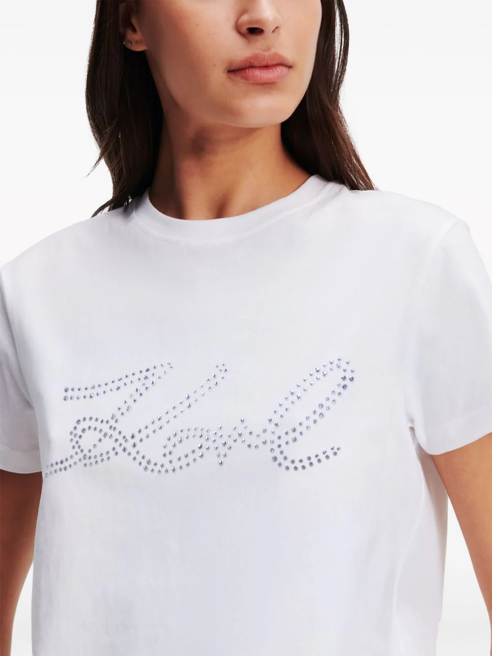 KARL LAGERFELD SIGNATURE T-SHIRT WITH RHINESTONE DETAILS