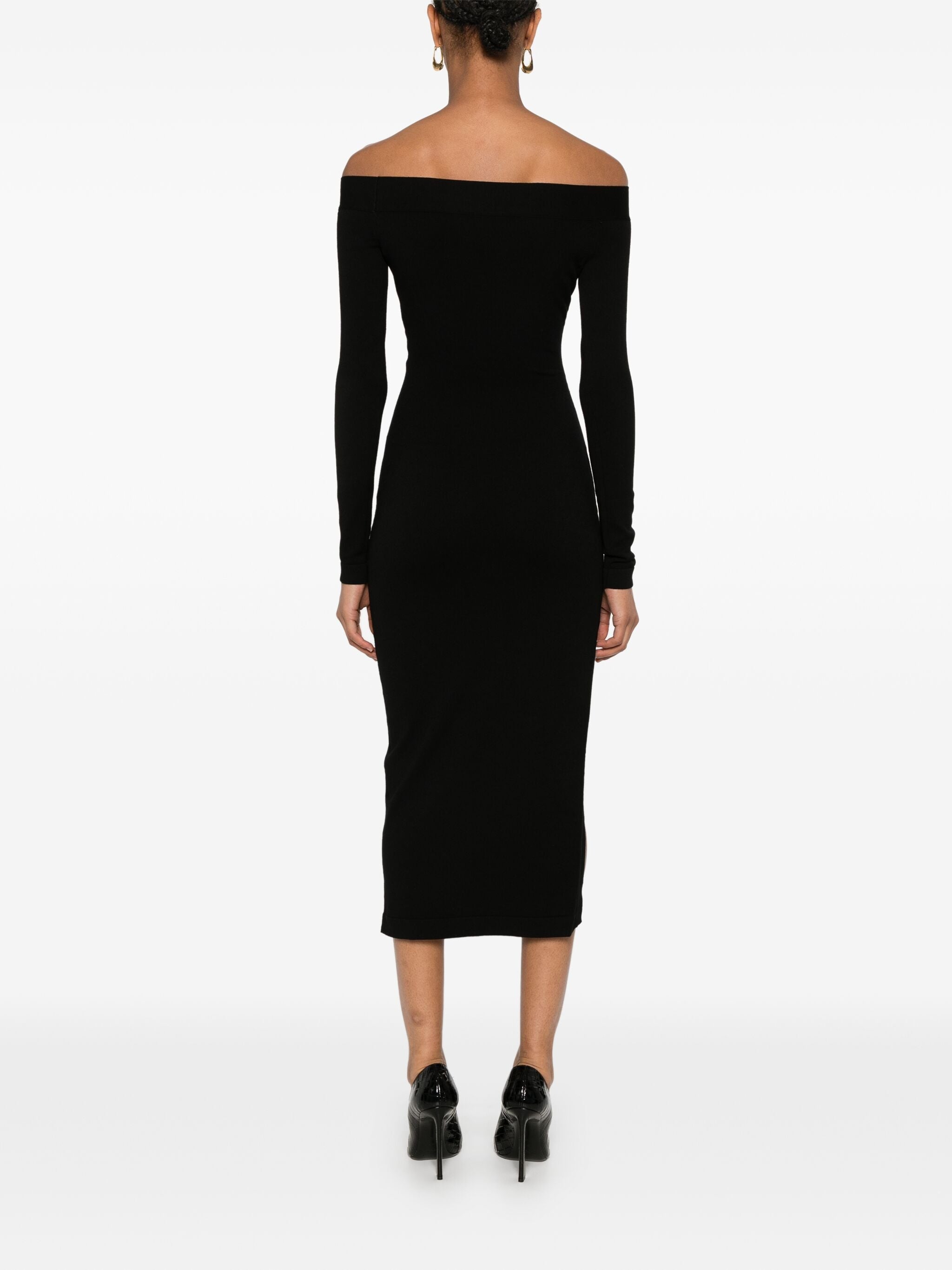 ELISABETTA FRANCHI OFF-SHOULDER MIDI DRESS