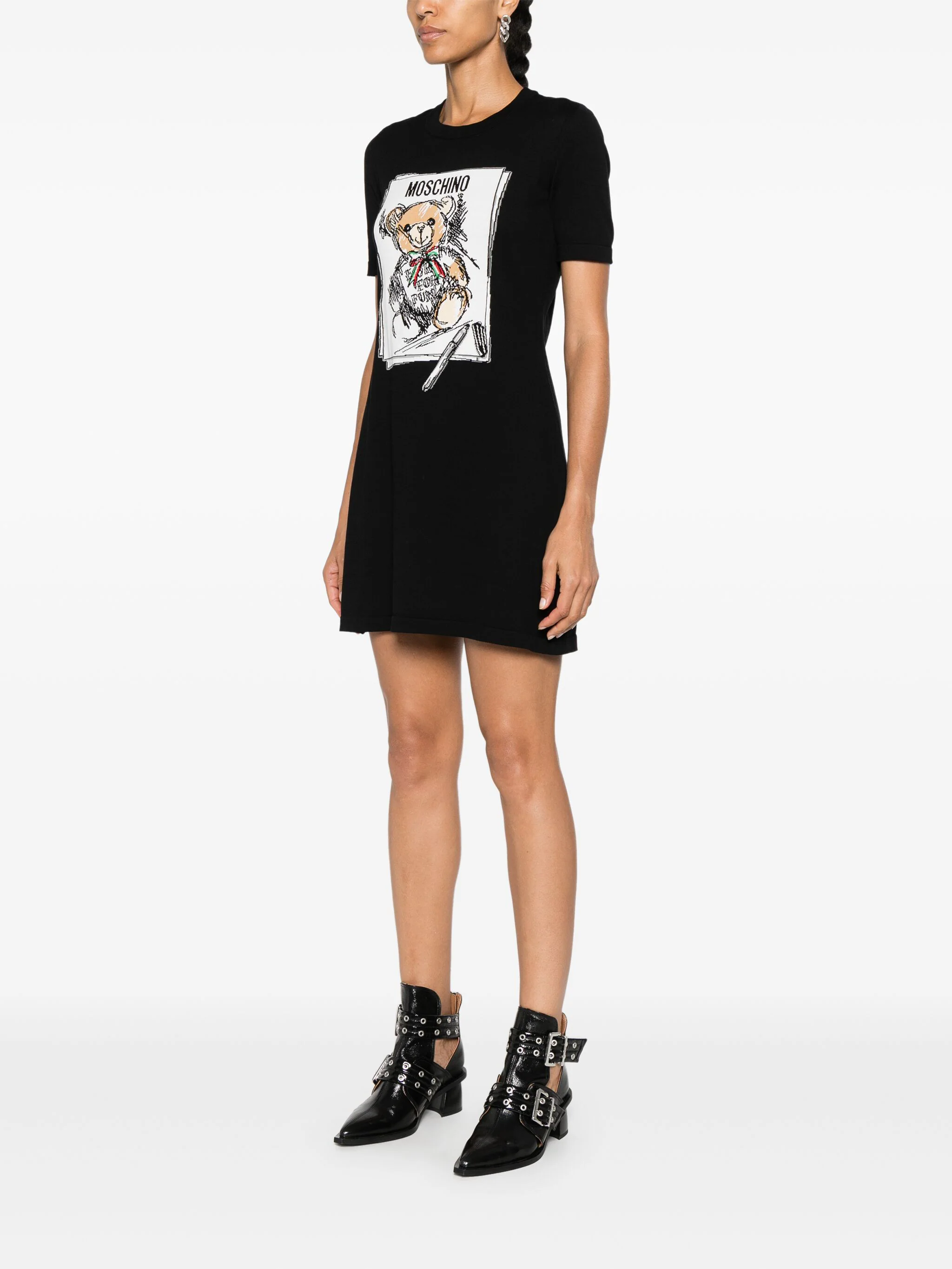 MOSCHINO DRESS WITH INTARSIA TEDDY BEAR MOTIF