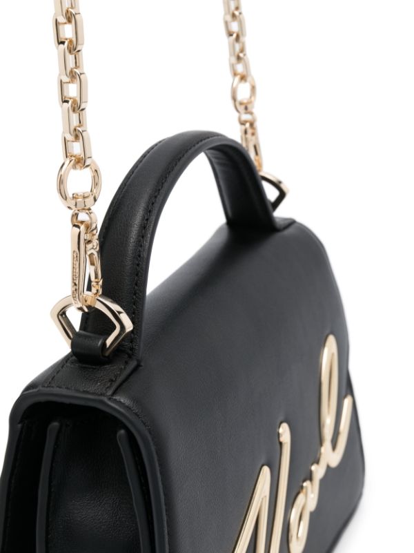 KARL LAGERFELD SIGNATURE LEATHER CROSSBODY BAG