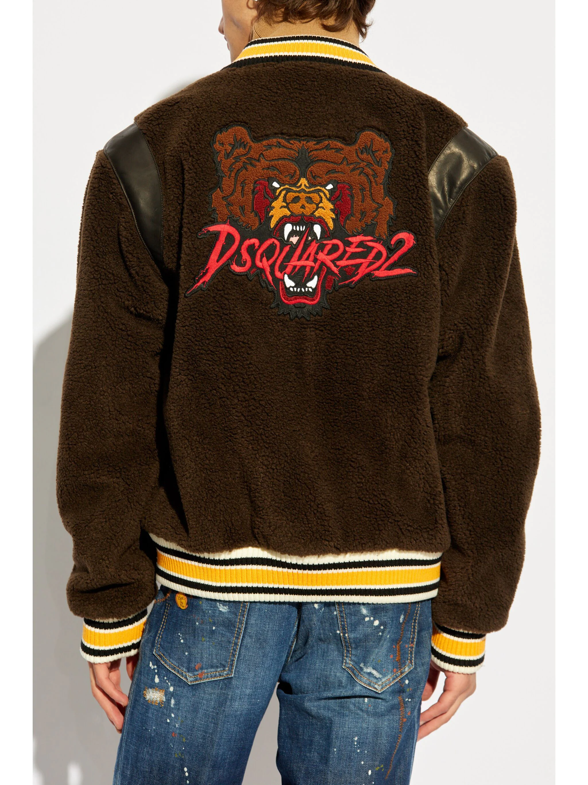 DSQUARED2 BEAR'S VARSITY SHEARLING BOMBER JACKET