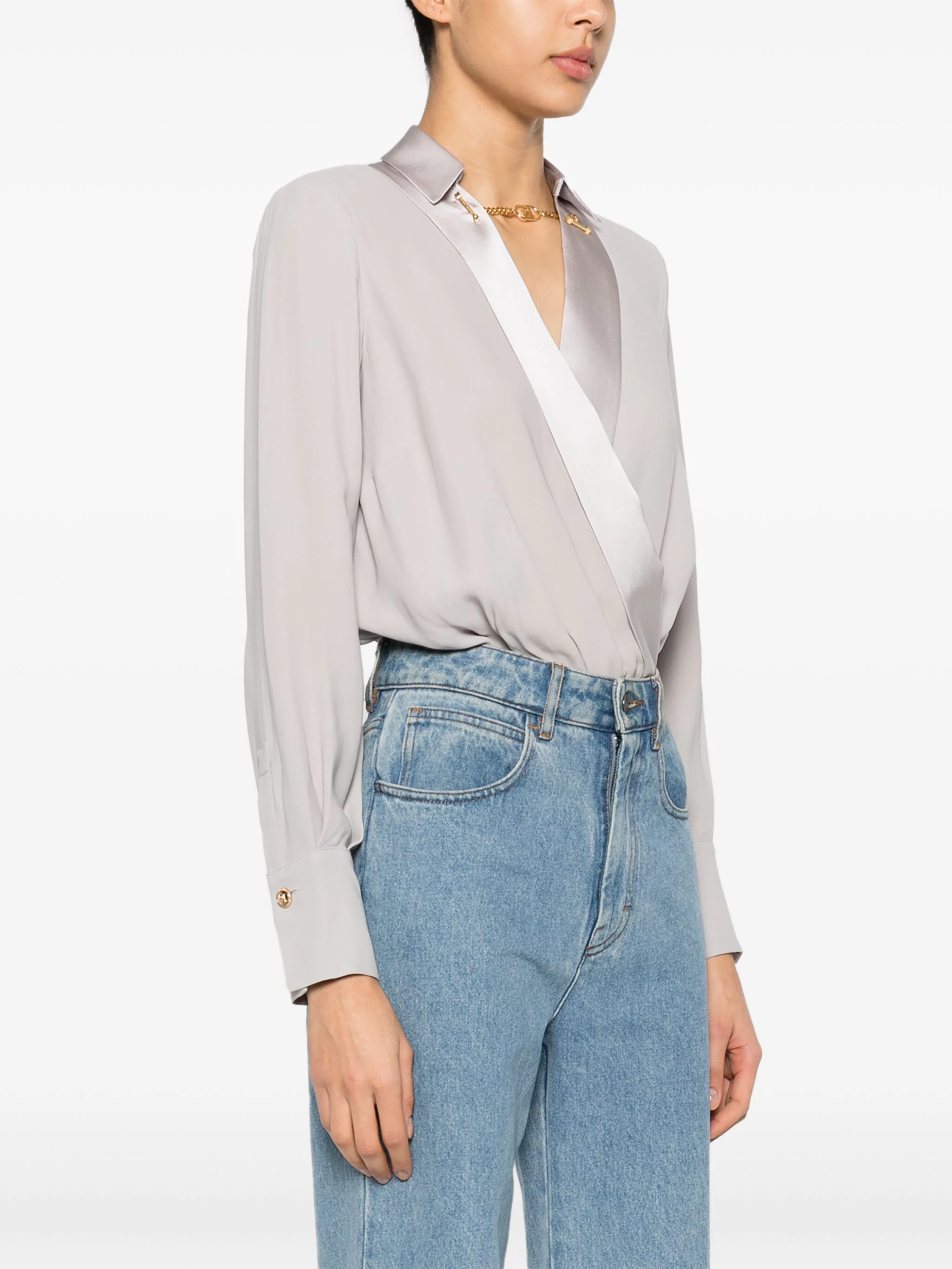 ELISABETTA FRANCHI CREPE V-NECK BODYSUIT