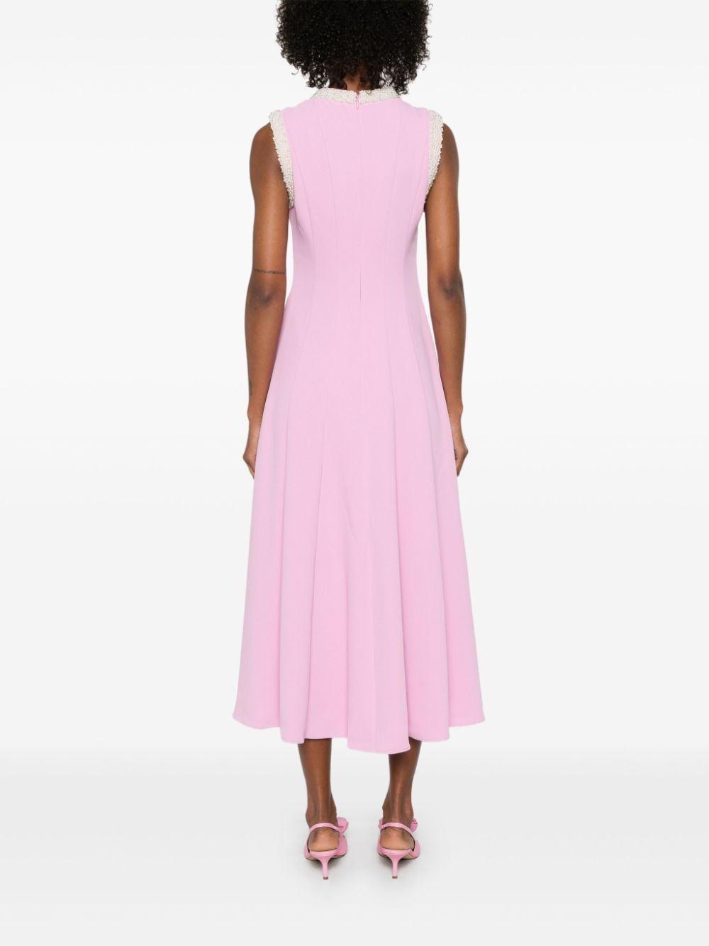 SELF-PORTRAIT MIDI DRESS WITH FAUX PEARL TRIM