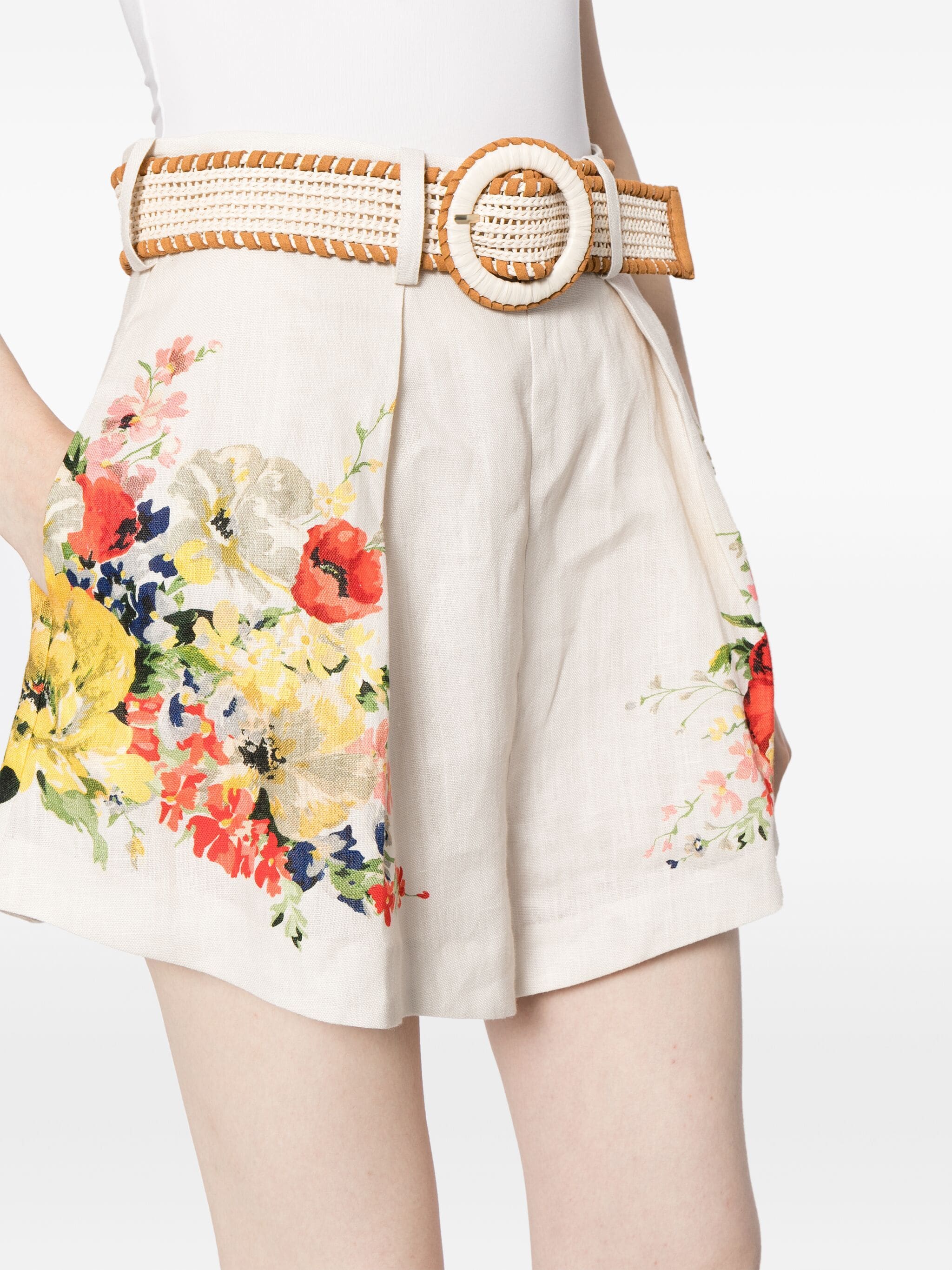 ZIMMERMANN ALIGHT FLORAL-PRINT LINEN SHORTS