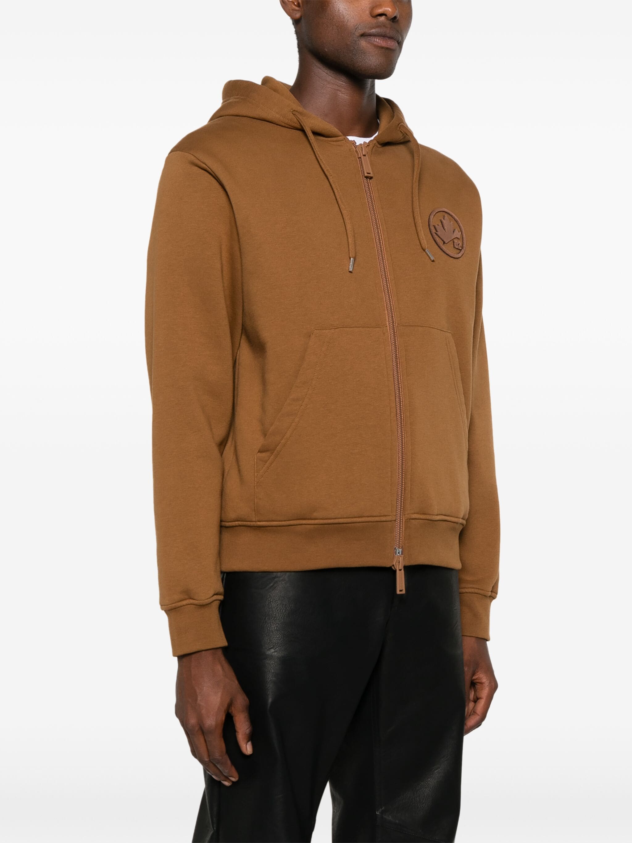 DSQUARED2 LOGO-FLOCKED ZIP-UP HOODIE