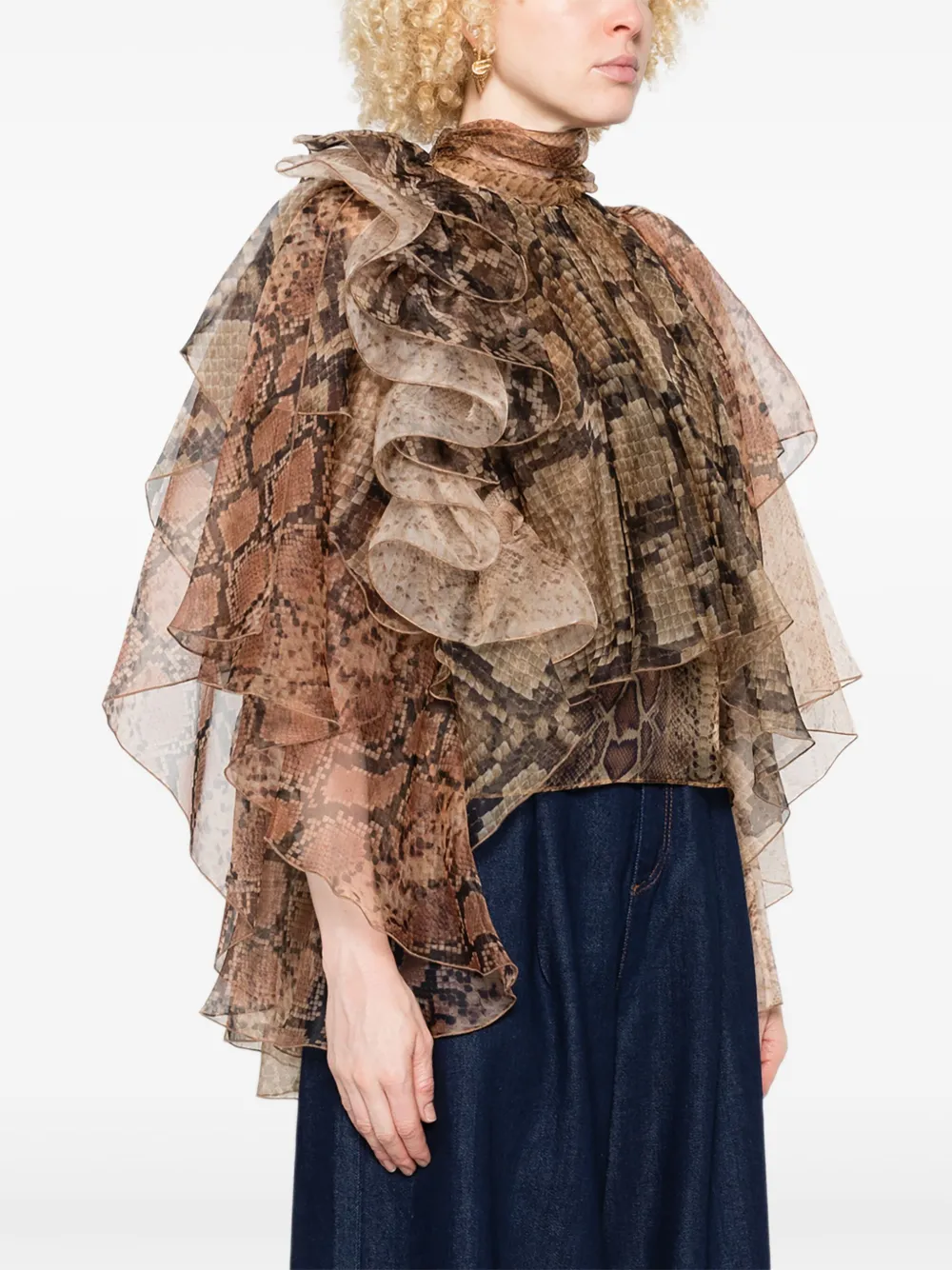 BLUSA ZIMMERMANN RUFFLED SNAKESKIN