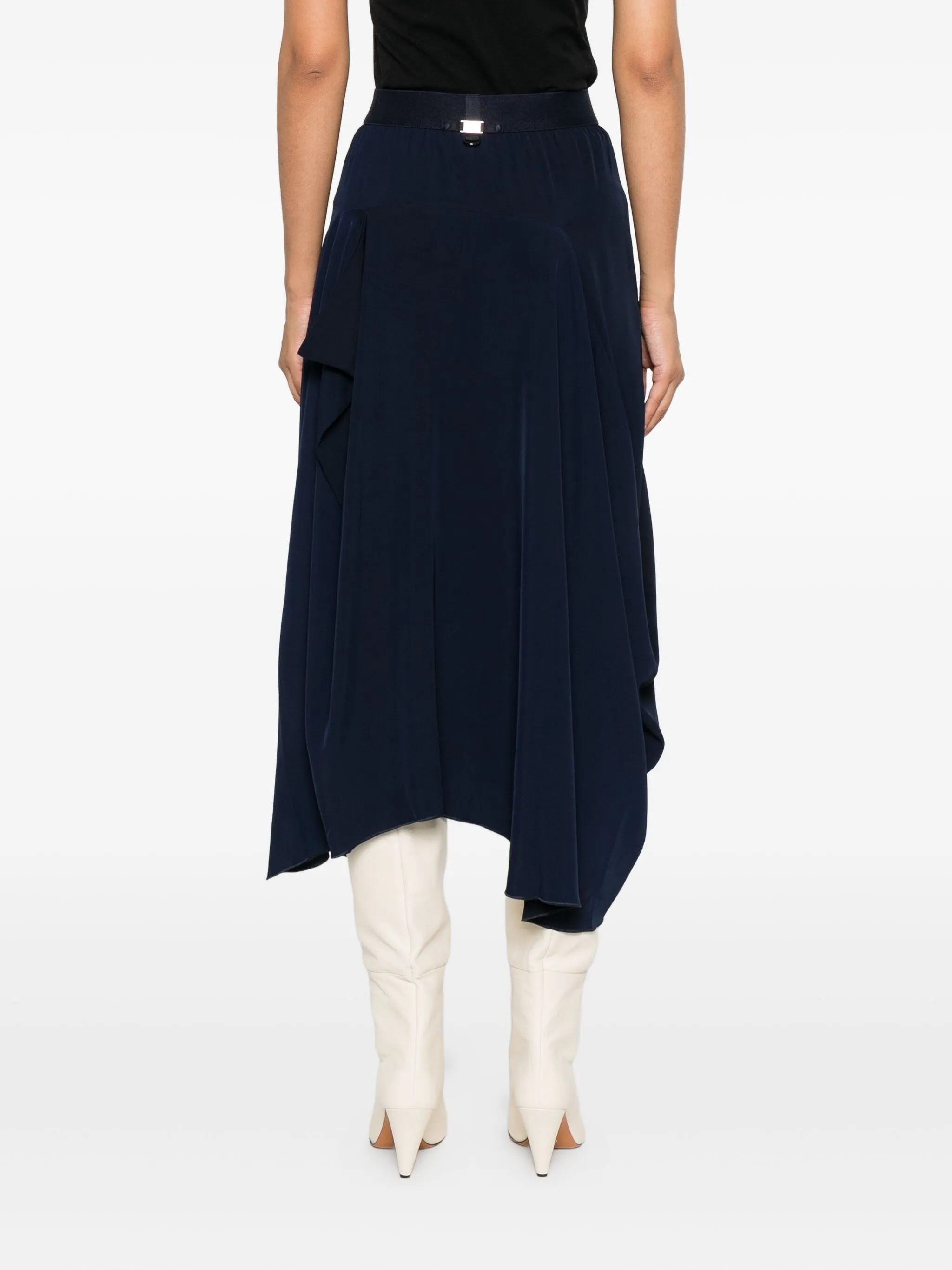 HIGH ELASTIC-WAIST DRAPED MIDI SKIRT