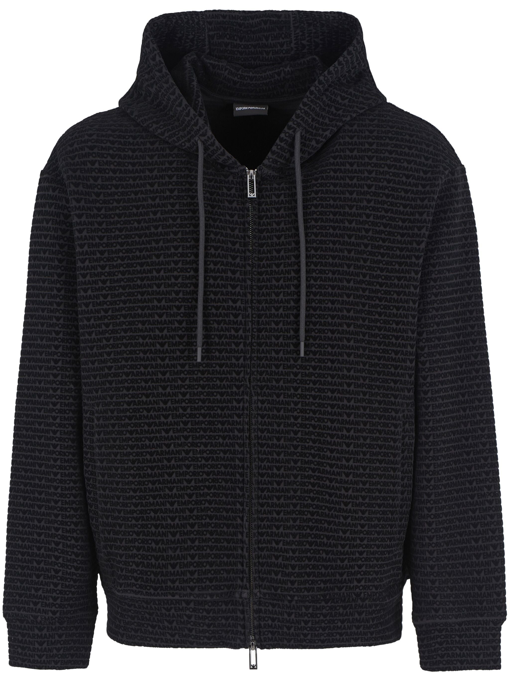 EMPORIO ARMANI FLOCKED-LOGO DOUBLE-JERSEY ZIP-FRONT HOODIE