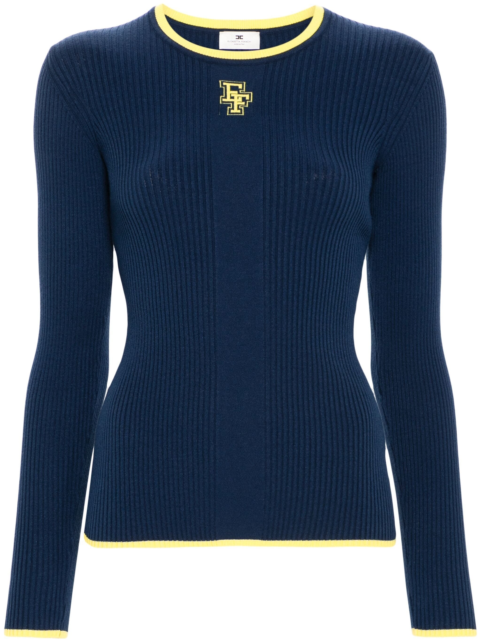 ELISABETTA FRANCHI LOGO-INTARSIA KNIT SWEATER