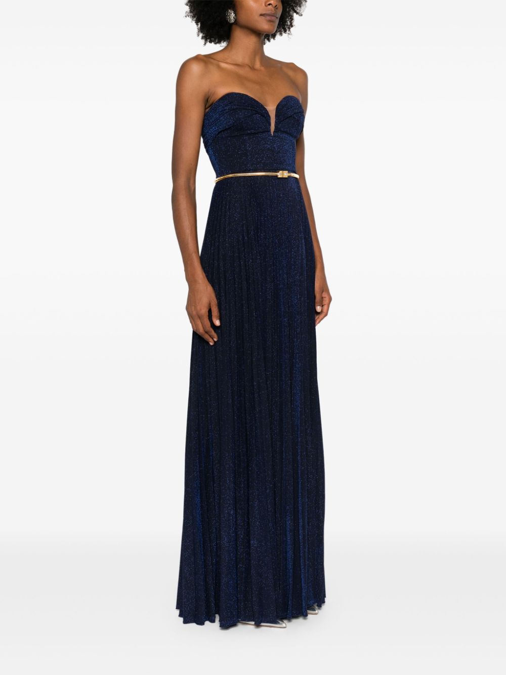 ELISABETTA FRANCHI BELTED LUREX MAXI DRESS