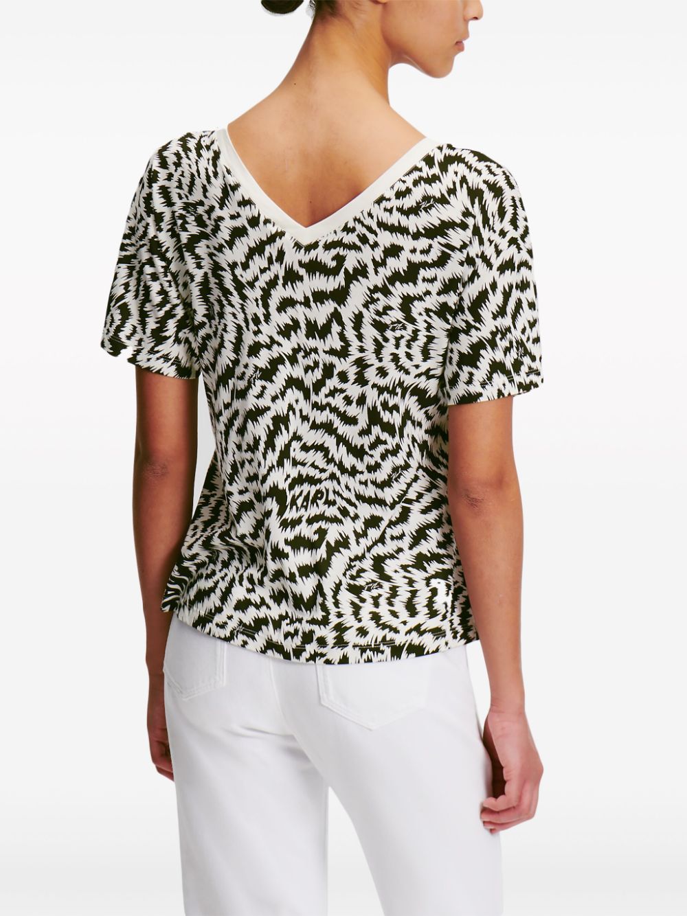 KARL LAGERFELD ZEBRA-PRINT V-NECK T-SHIRT