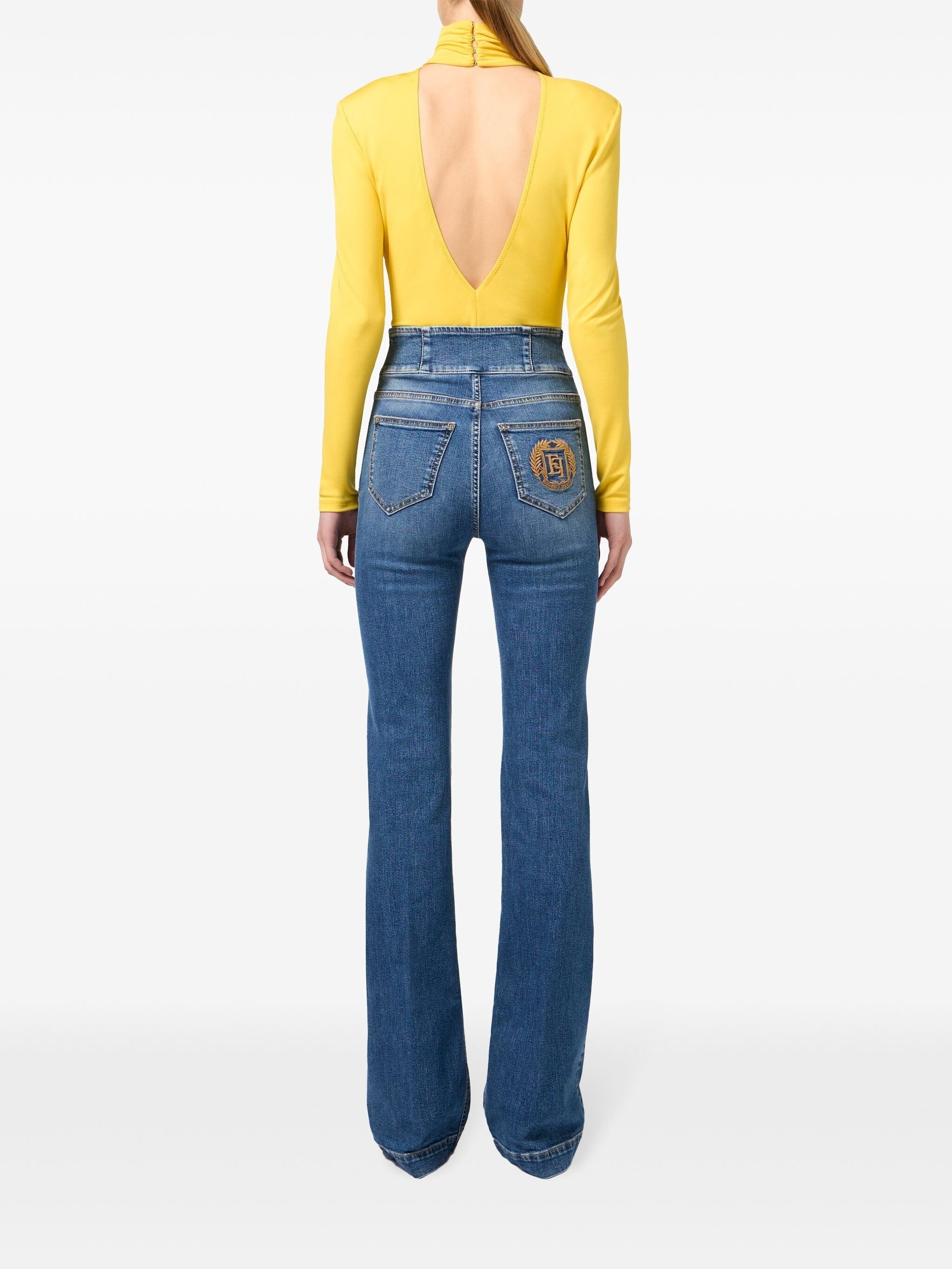 ELISABETTA FRANCHI PRESS-STUD PLACKET BELL-BOTTOM JEANS