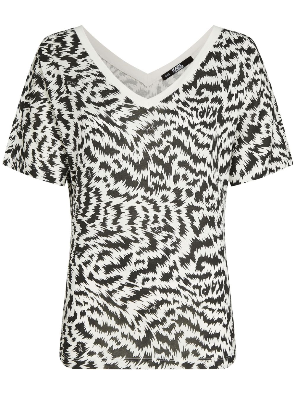 KARL LAGERFELD ZEBRA-PRINT V-NECK T-SHIRT