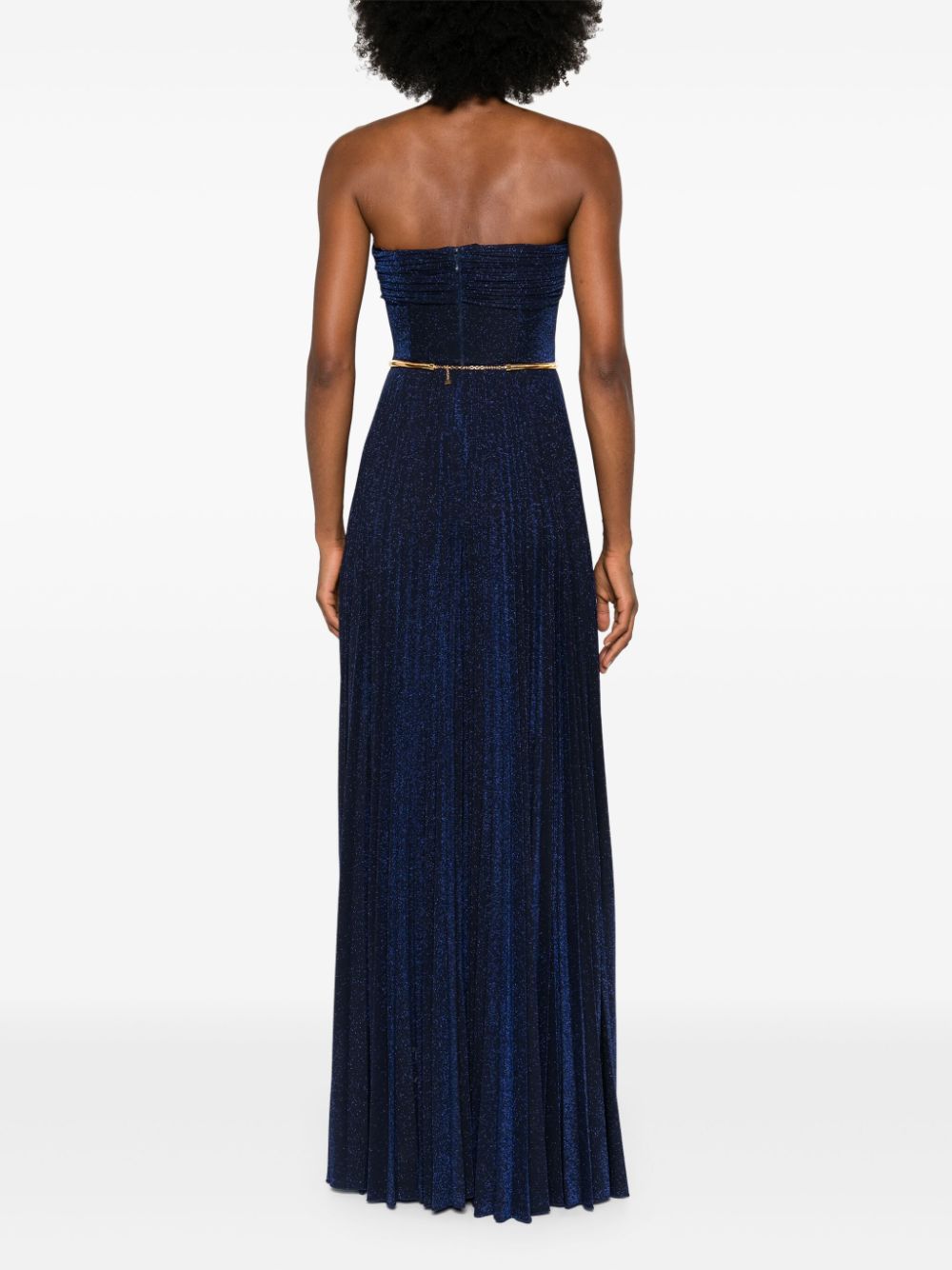 ELISABETTA FRANCHI BELTED LUREX MAXI DRESS