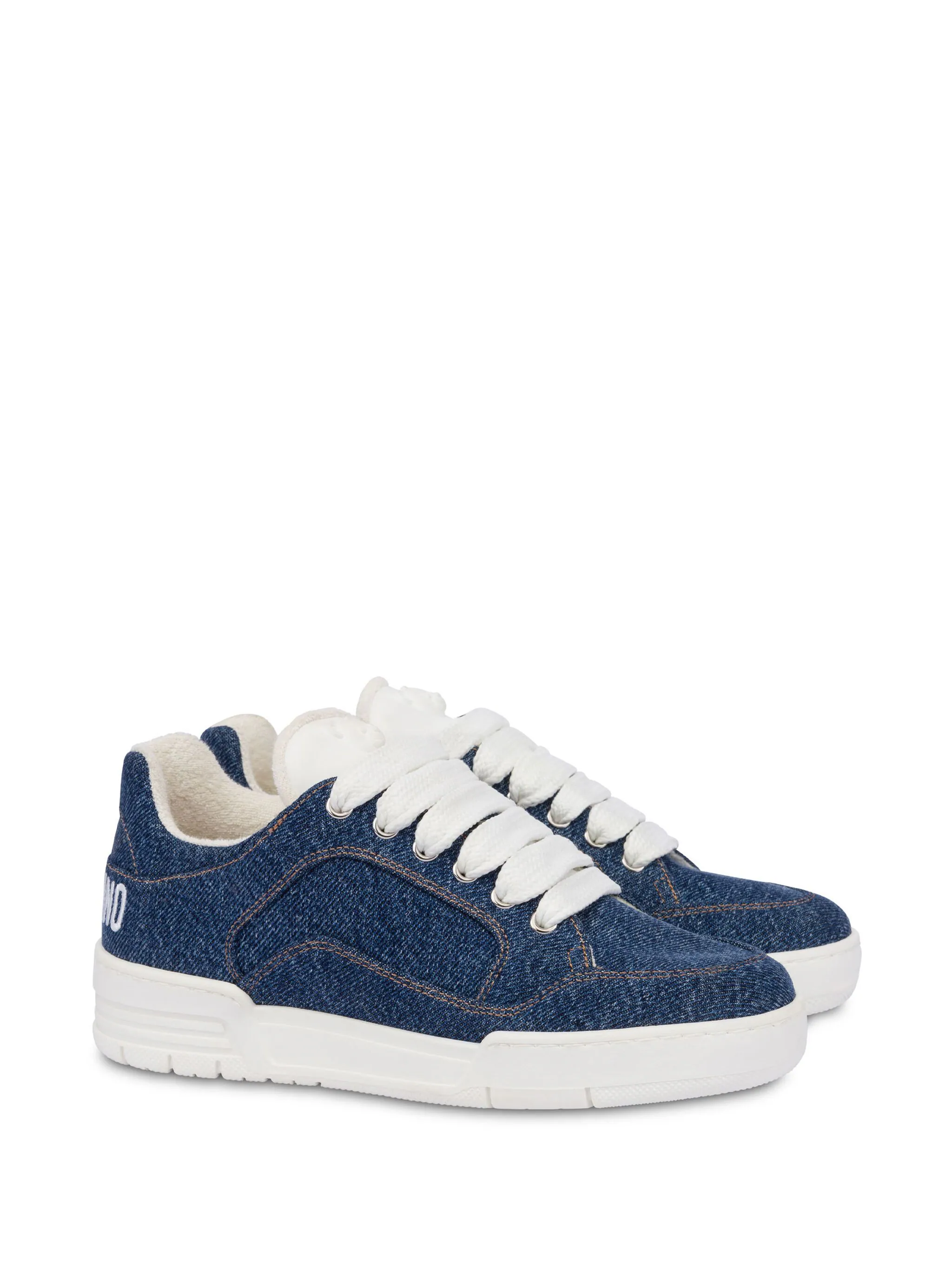 MOSCHINO LOGO-PRINT CHUNKY DENIM SNEAKERS