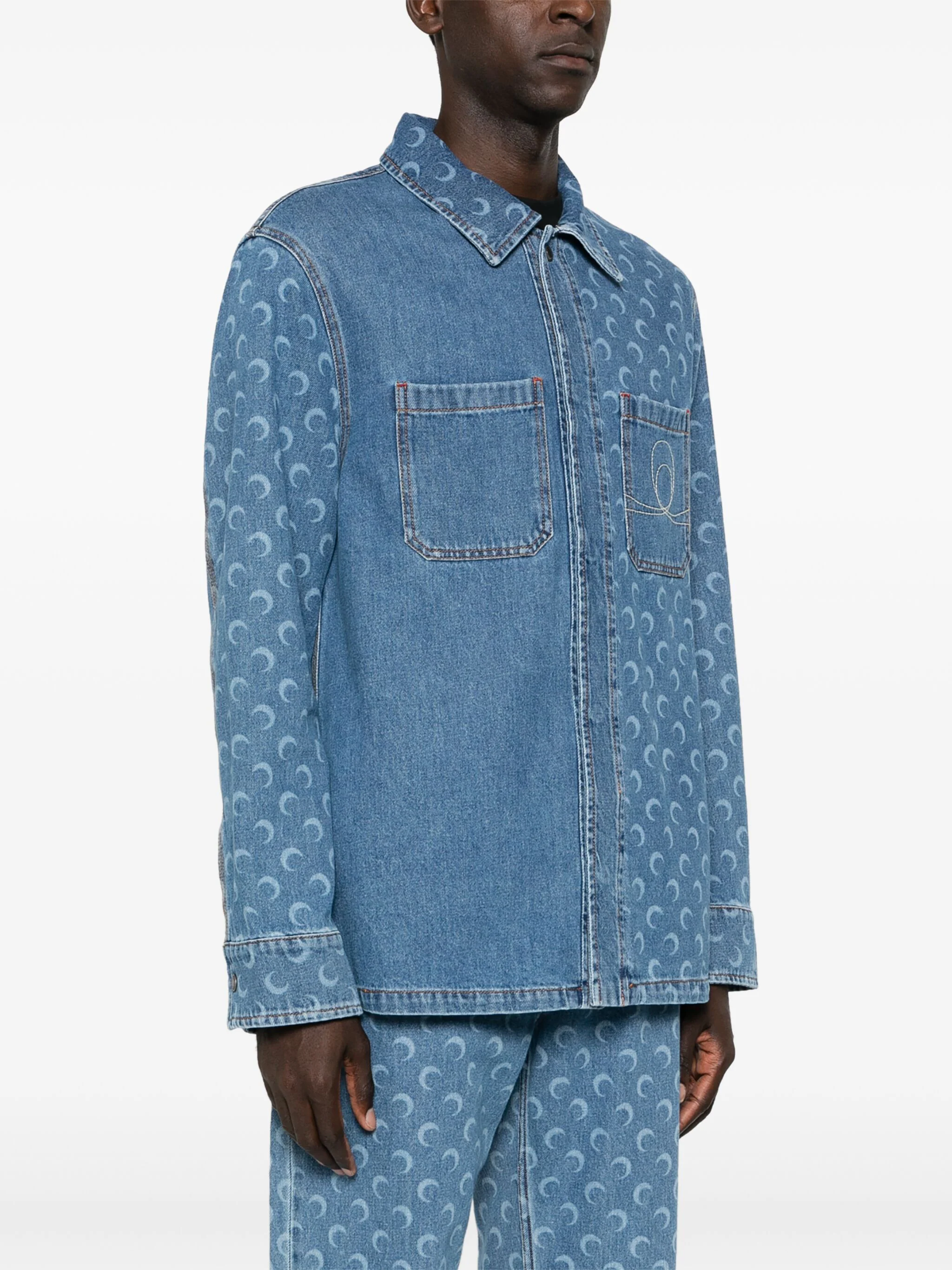 MARINE SERRE LASER-CUT DENIM SHIRT