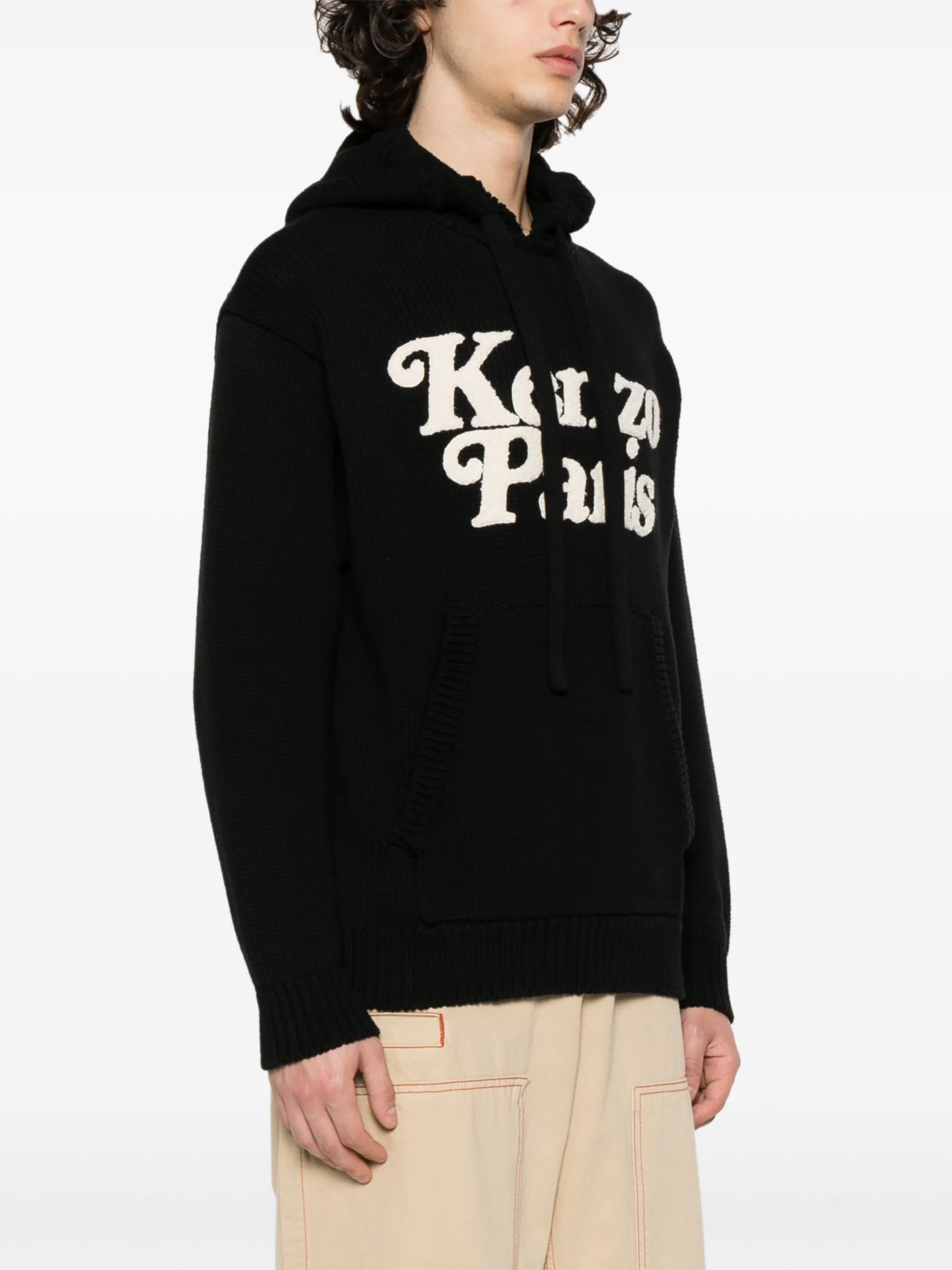 KENZO CHUNKY-KNIT COTTON HOODIE