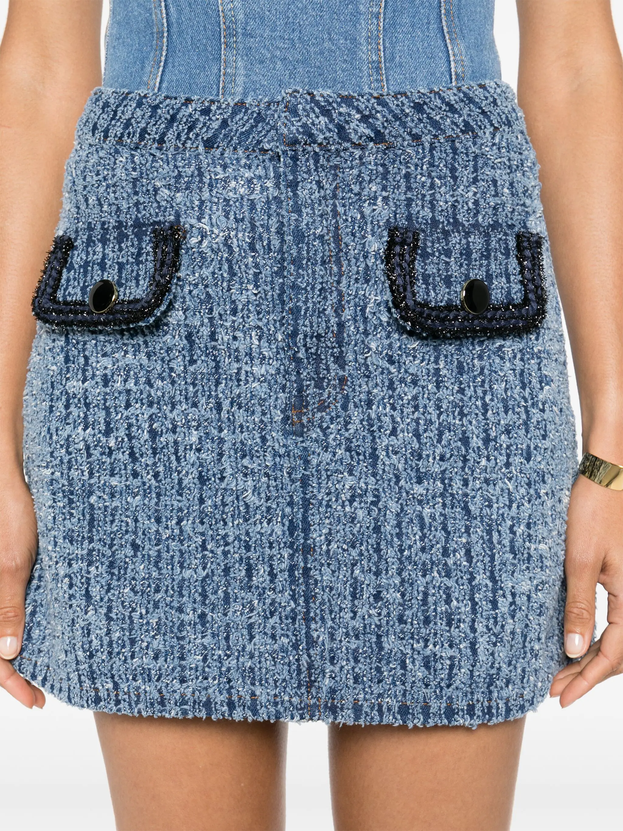 SELF PORTRAIT RIPPED DENIM MINI SKIRT