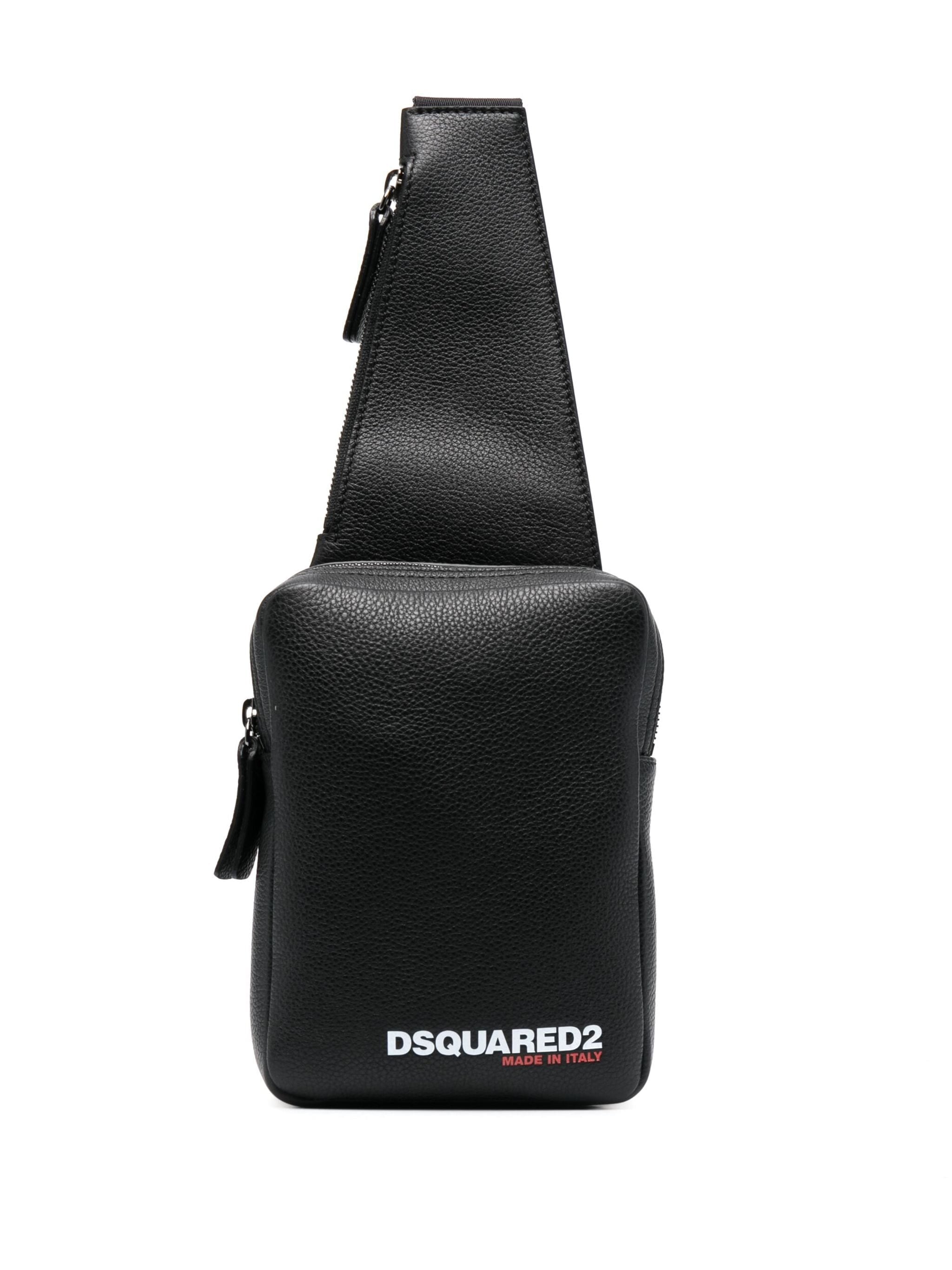 DSQUARED LOGO-PRINT LEATHER MESSENGER BAG