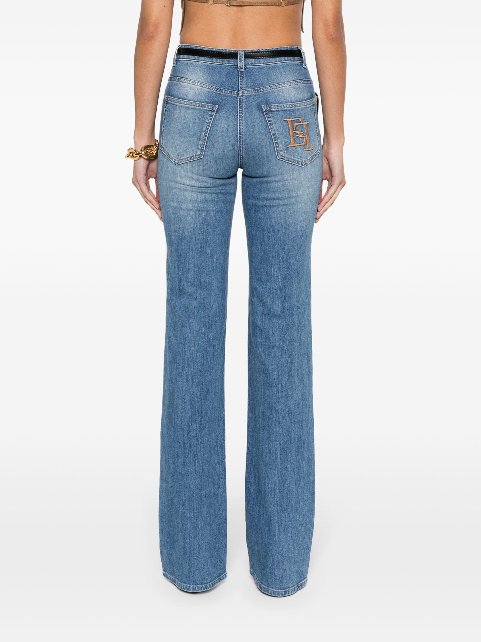 ELISABETTA FRANCHI EMBROIDERED MONOGRAM BOOTCUT JEANS