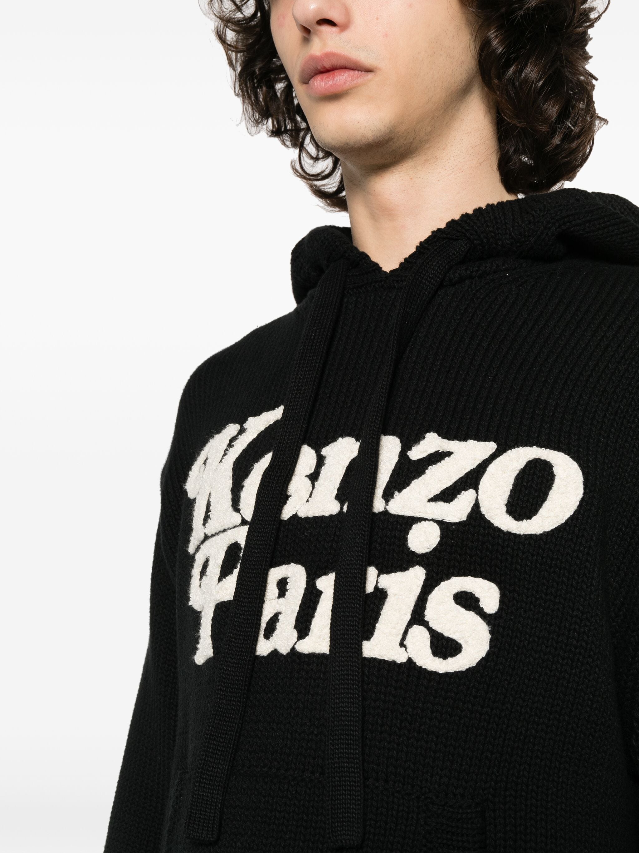 KENZO CHUNKY-KNIT COTTON HOODIE