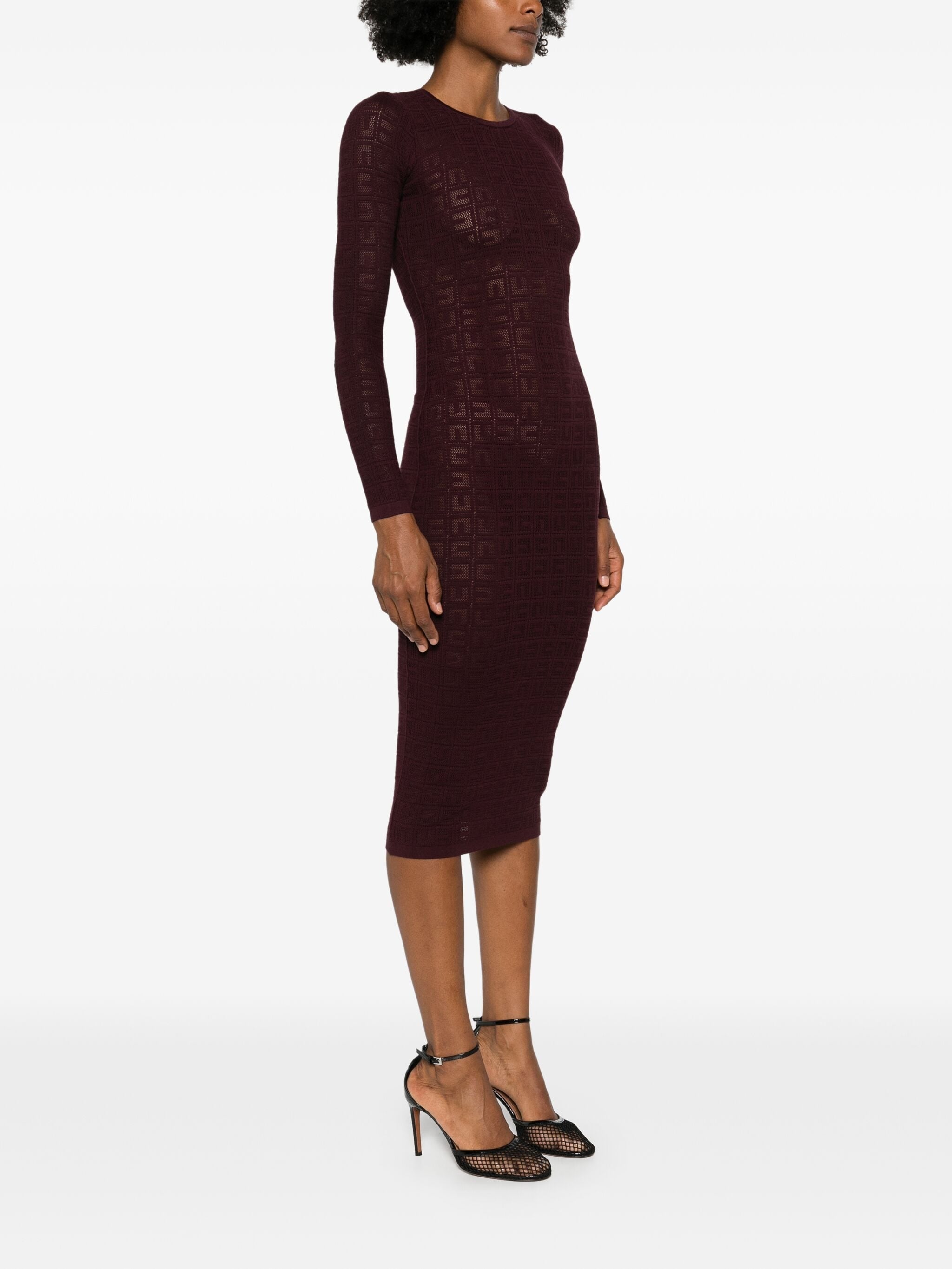 ELISABETTA FRANCHI POINTELLE-KNIT MIDI DRESS