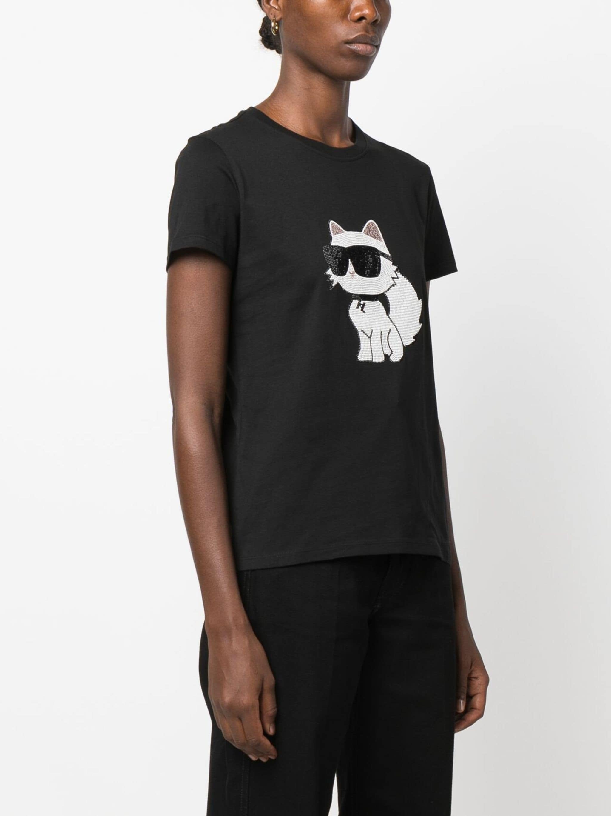 KARL LAGERFELD IKONIK CHOUPETTE T-SHIRT WITH RHINESTONES