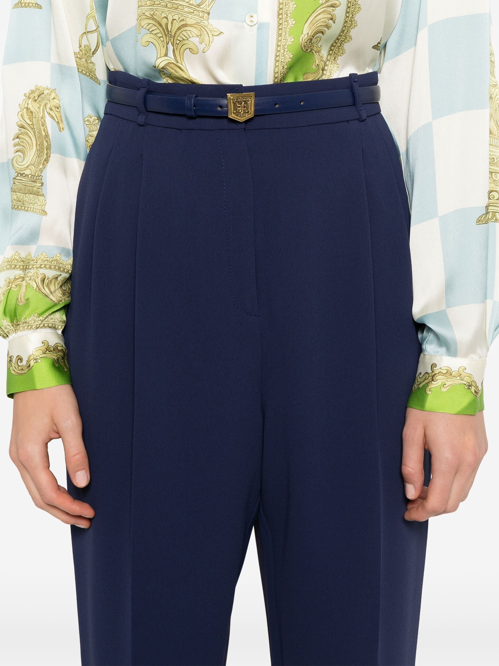 ELISABETTA FRANCHI EMBROIDERED-LOGO CREPE TROUSERS