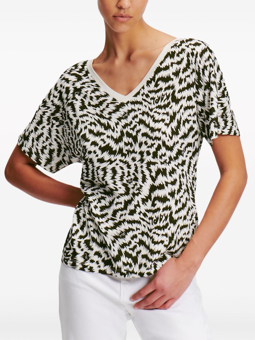 KARL LAGERFELD ZEBRA-PRINT V-NECK T-SHIRT