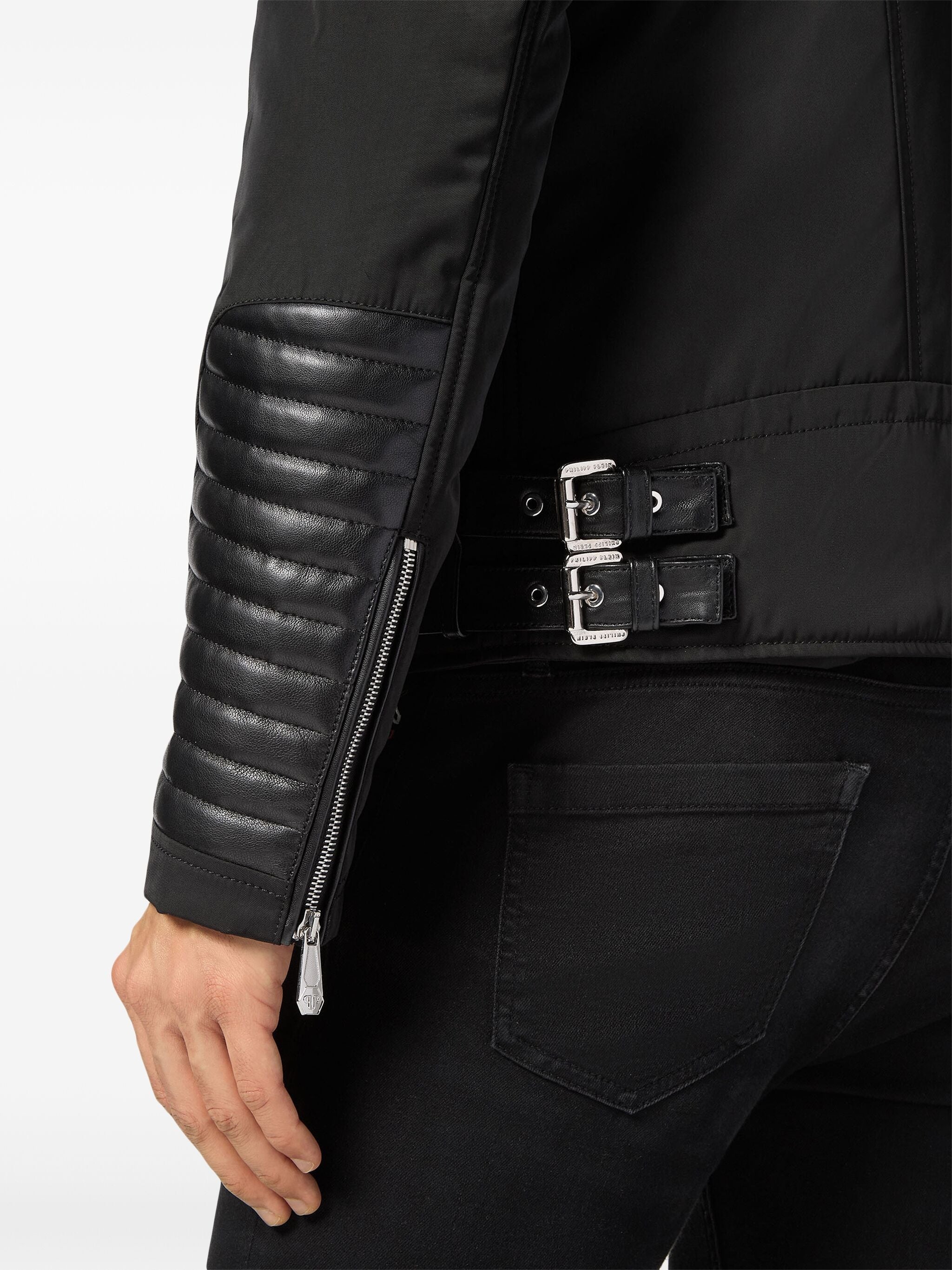 PHILIPP PLEIN PADDED-DETAIL LEATHER BIKER JACKET