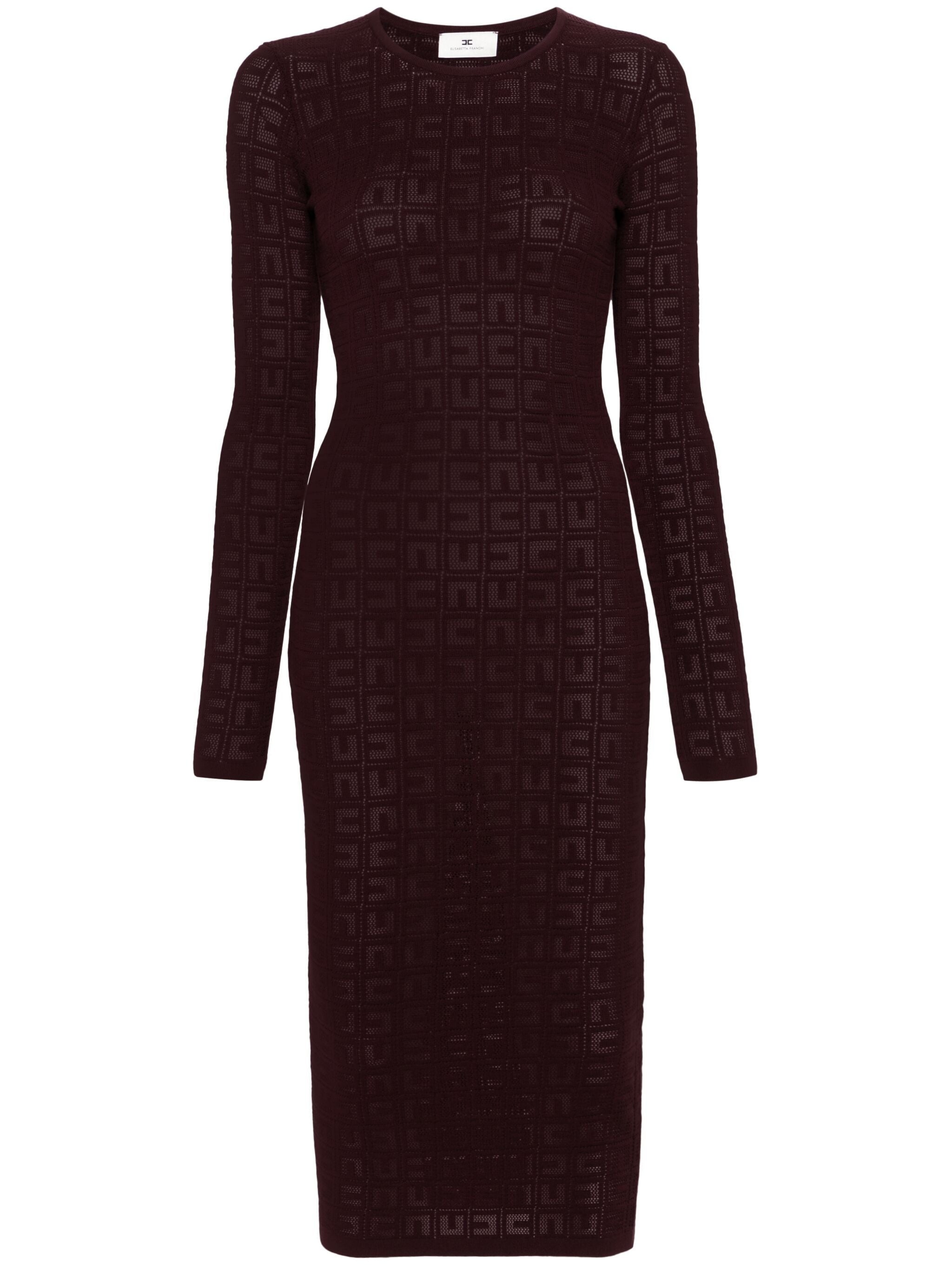 ELISABETTA FRANCHI POINTELLE-KNIT MIDI DRESS