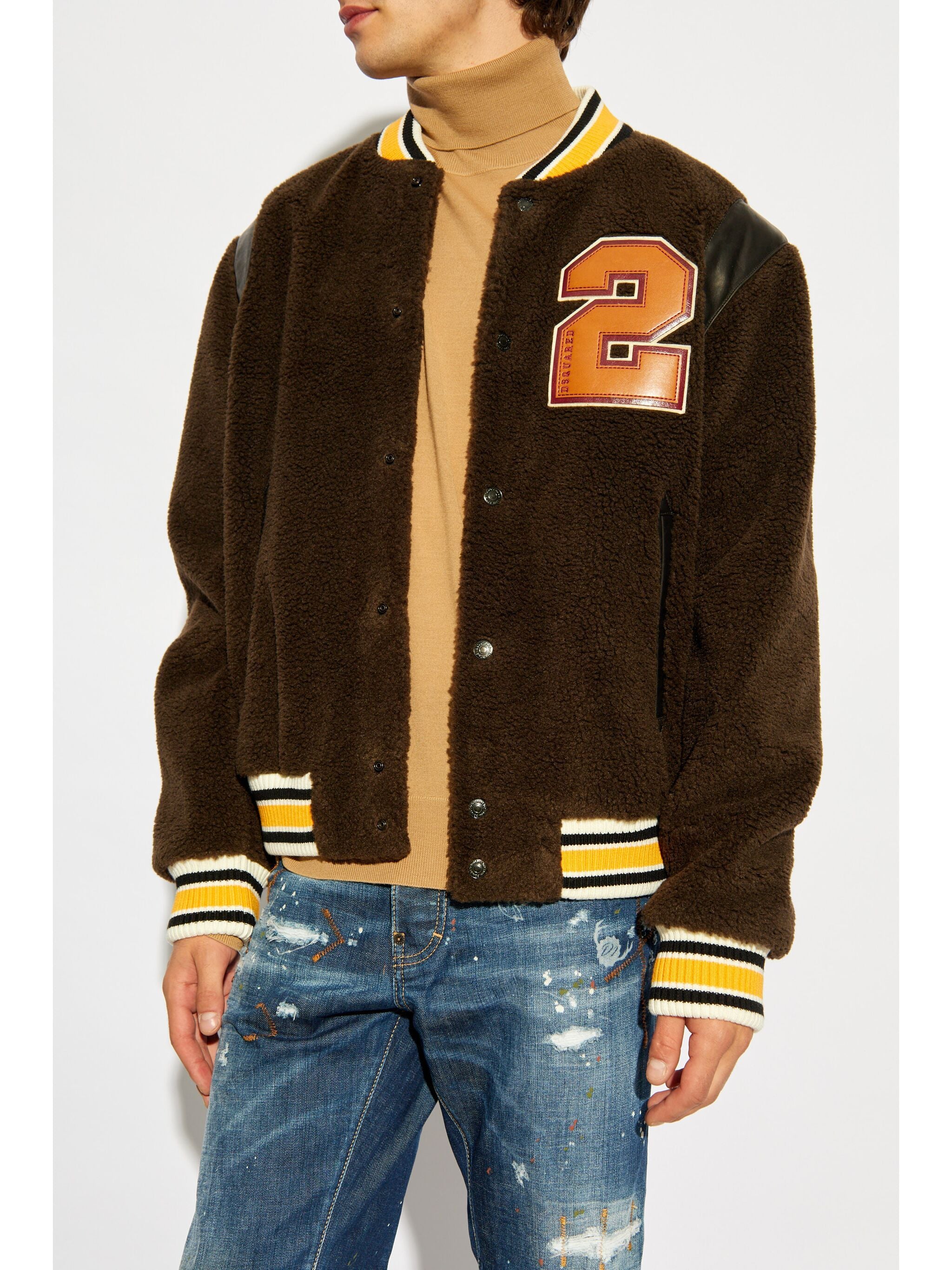 DSQUARED2 BEAR'S VARSITY SHEARLING BOMBER JACKET